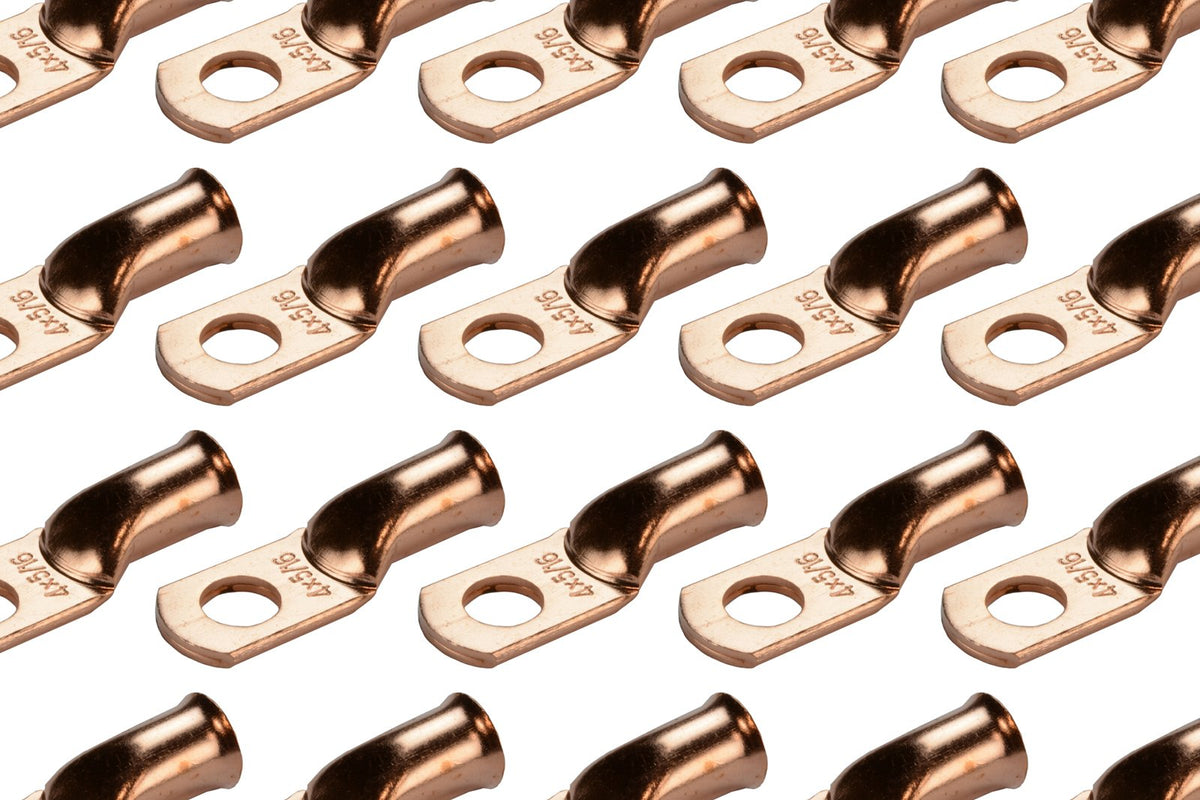 Temco 25 Pack Bare Copper Welding Battery Cable Ends, Lugs Terminal 4 Awg 5/16'' Hole (6 Awg To 1/0 Awg Options Available)