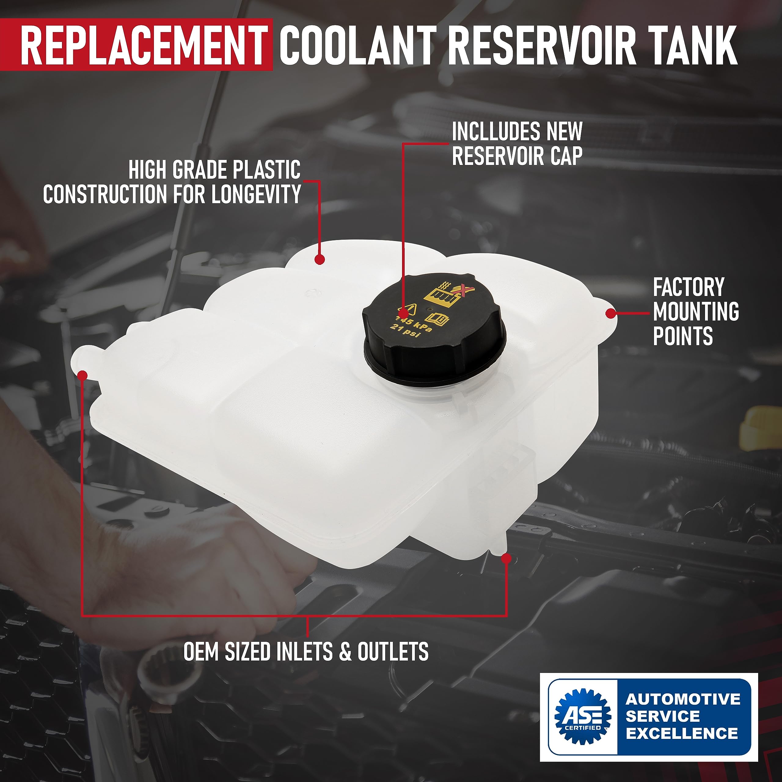 Replacement Coolant Fluid Overflow Expansion Reservoir Bottle Tank - Compatible With Ford Vehicles - C-Max, Escape, Focus, Trans