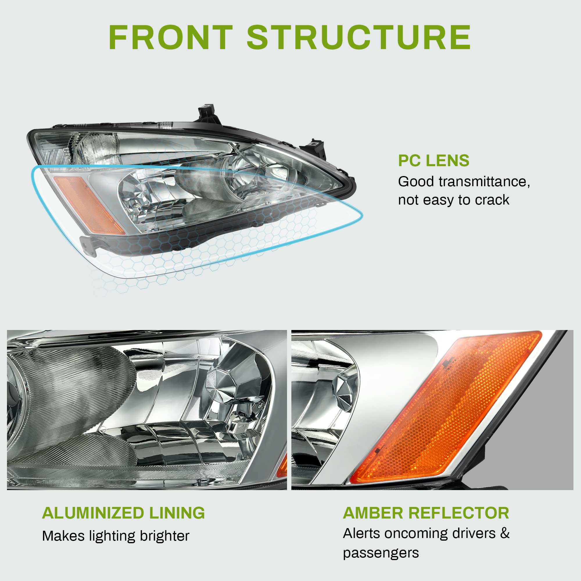 Autosaver88 Headlights Assembly Compatible With 2003-2007 Honda Accord Coupe Sedan Replacement Chrome Housing Smoke Lens Amber R
