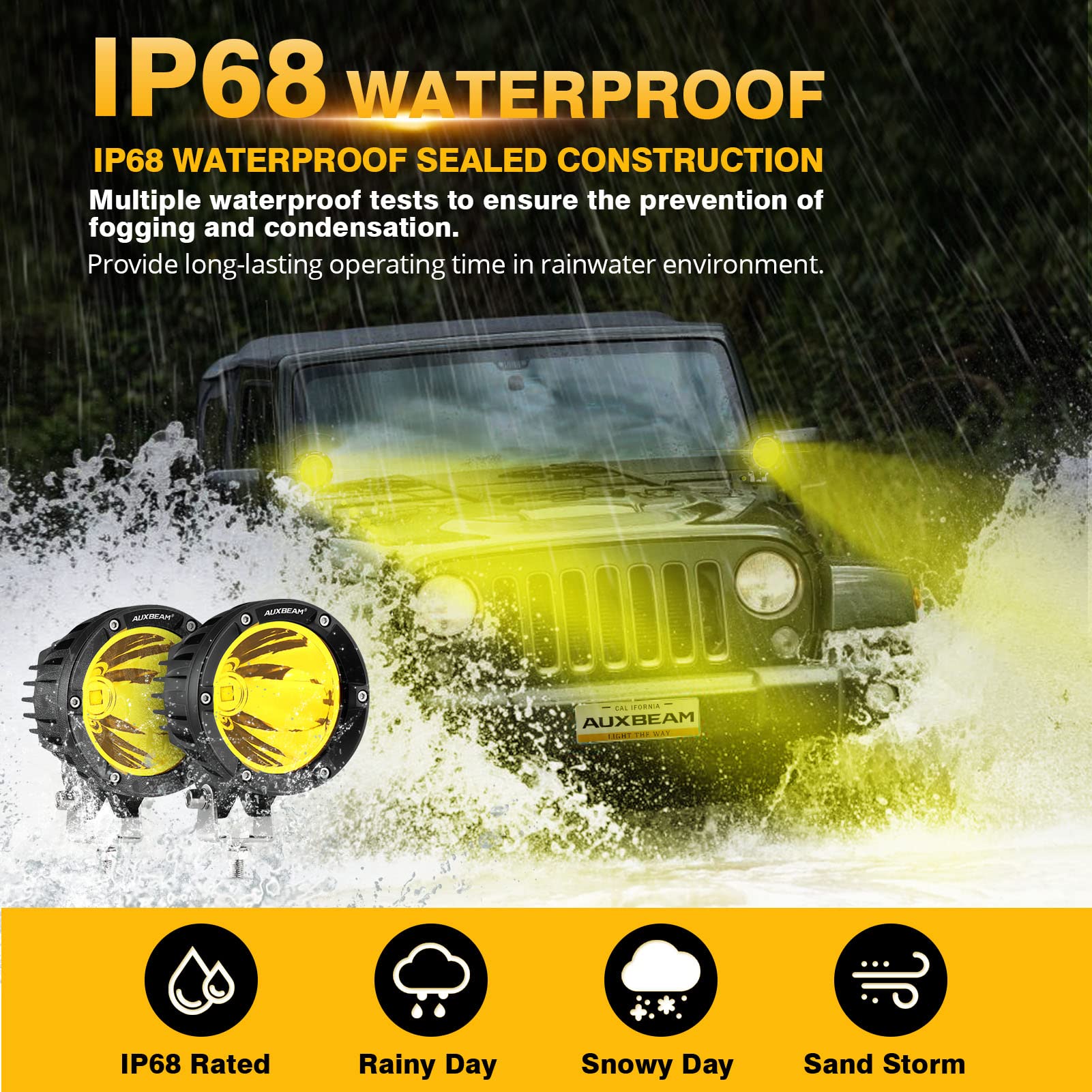 Auxbeam C4 Series 4 Inch 72W Amber Round Led Pods Spot Beam Automotive Offroad Lighting Yellow Fog Spot Light Bar For Trucks Car