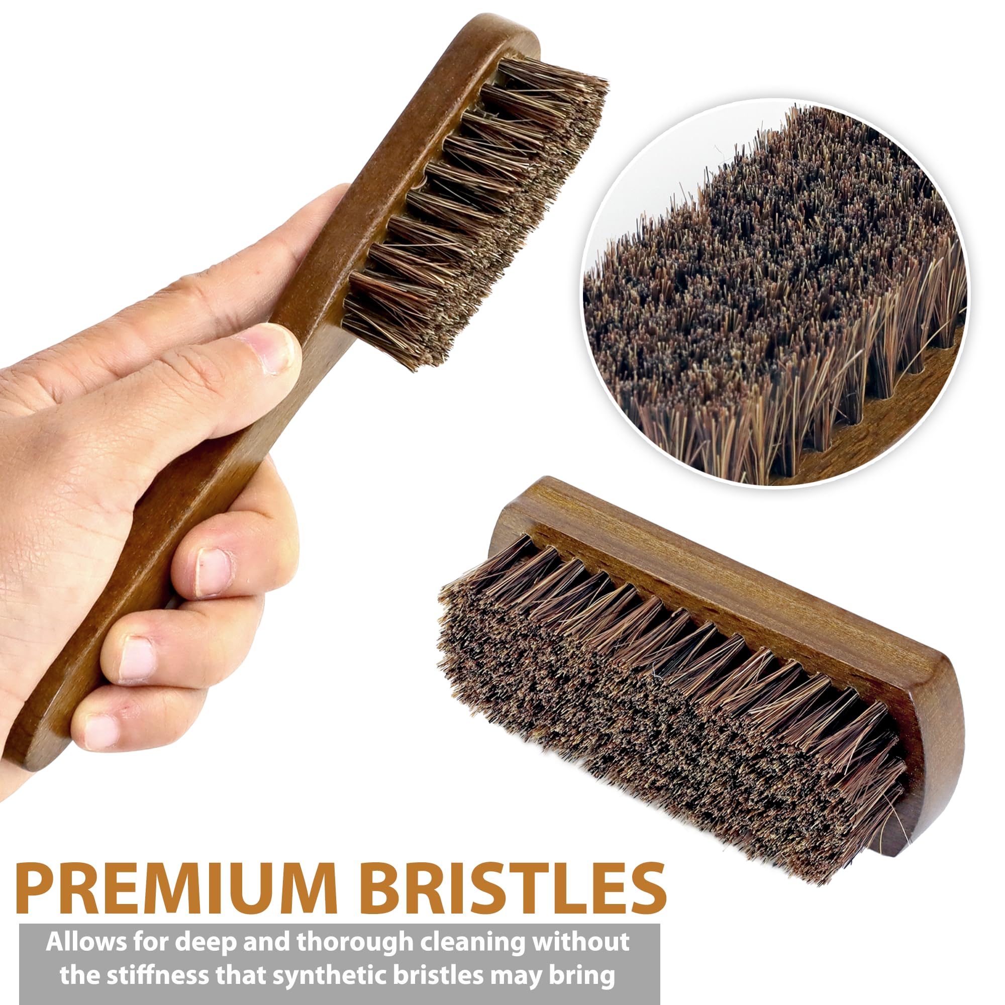 Takavu Leather & Upholstery Cleaning Brush Set, 100% Horse Hair Bristle, To Clean Car Seats & Leather Sofas, For Alcantara, Inte