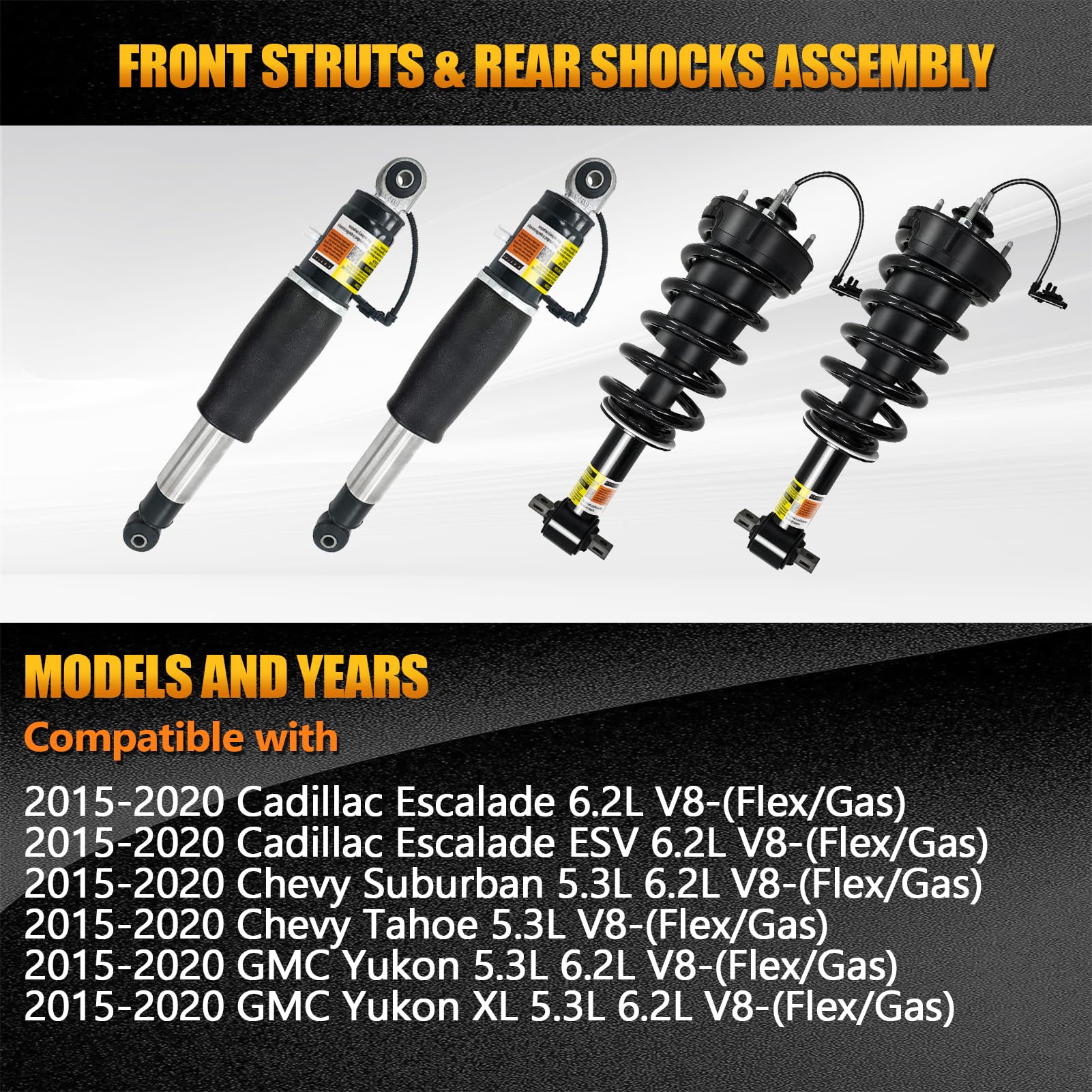ARSTAK 84176631 84176675 4 PCS Front Struts & Rear Air Shock Assembly w/Magnetic Compatible with Cadillac Escalade ESV, for Chev