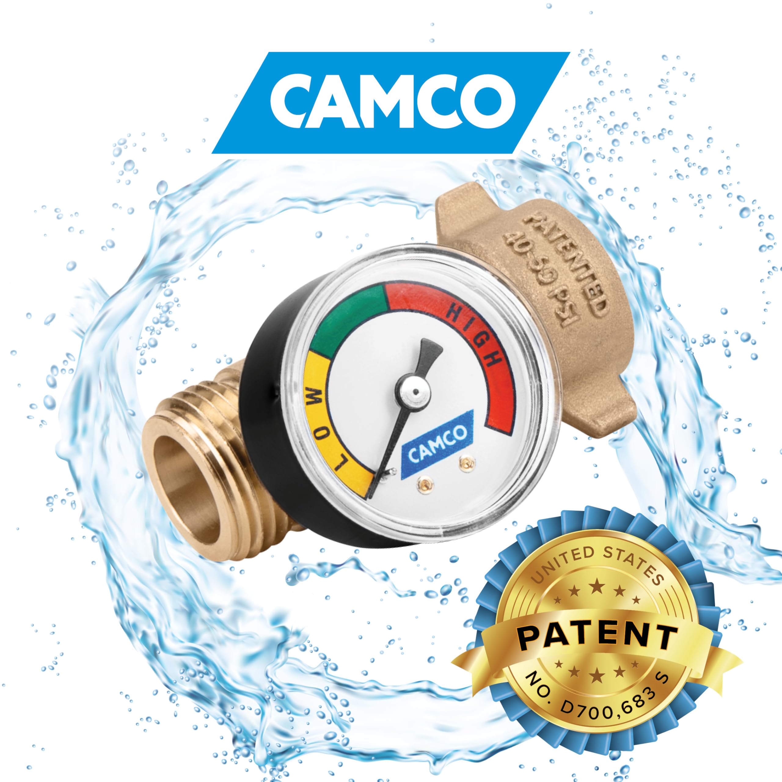 Camco Brass Water Pressure Regulator With Gauge- Helps Protect Rv Plumbing And Hoses From High-Pressure City Water - Easy Read Gauge (40064)