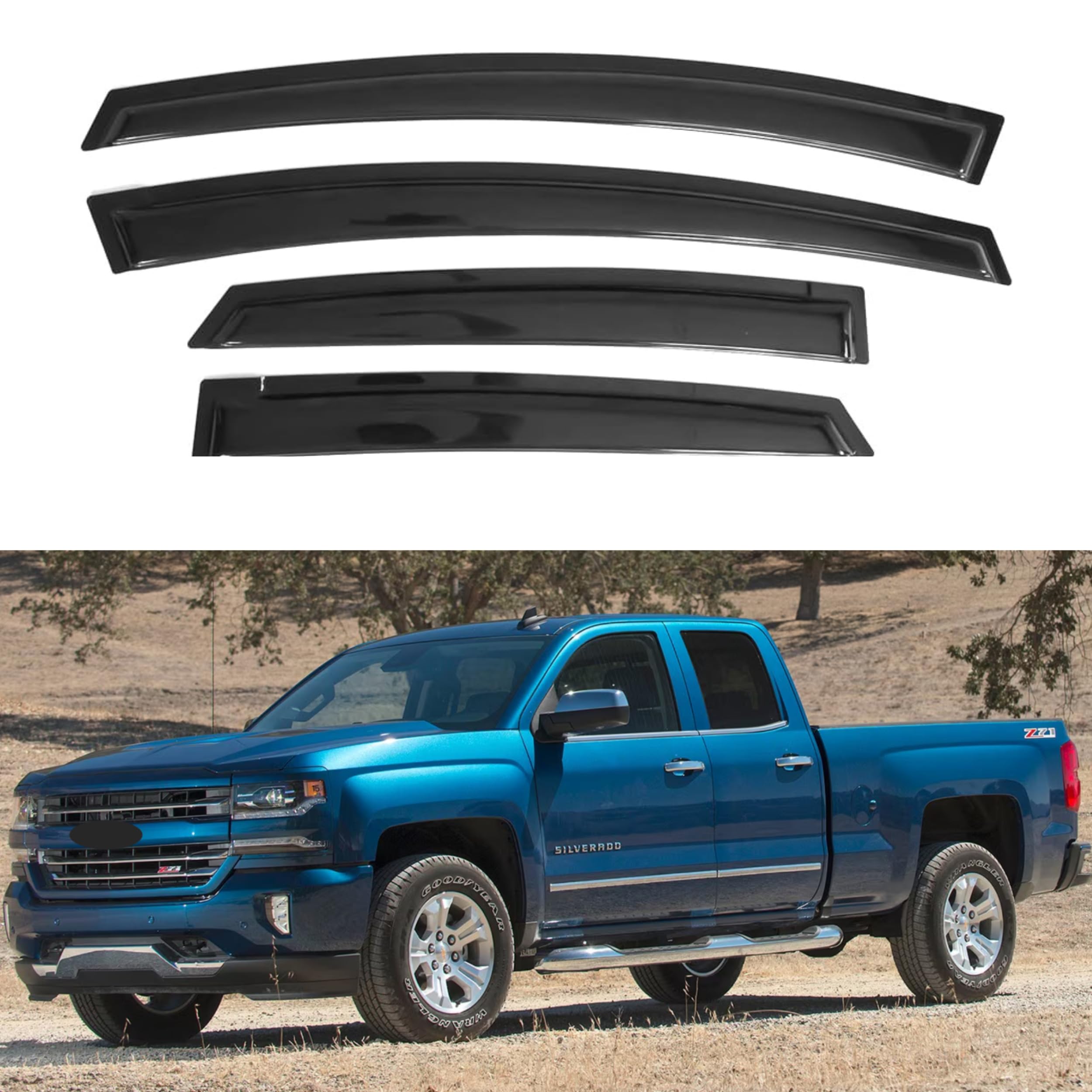Ig Window Visor For 2014-2018 Gmc Sierra & Chevrolet Chevy Silverado 1500 Extended Cab, 2500Hd 3500Hd 2015-2019, Rain Guard Tape