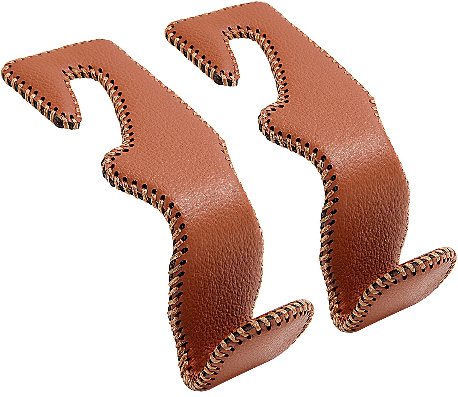 Tisohugo Car Purse Hook, Back Seat Headrest Genuine Leather Hangers Durable Vehicle Organizer Accessory For Hanging Grocery Bags, 2 Pack, Brown