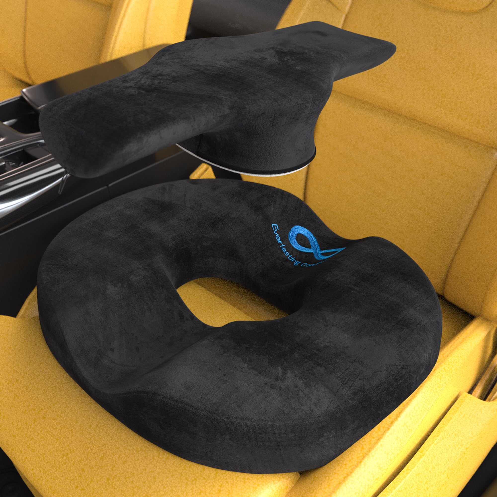Everlasting Comfort Memory Foam Car Seat Cushion - Tailbone Pain Relief, Driving Seat Cushion For Short People - Office, Wheelch