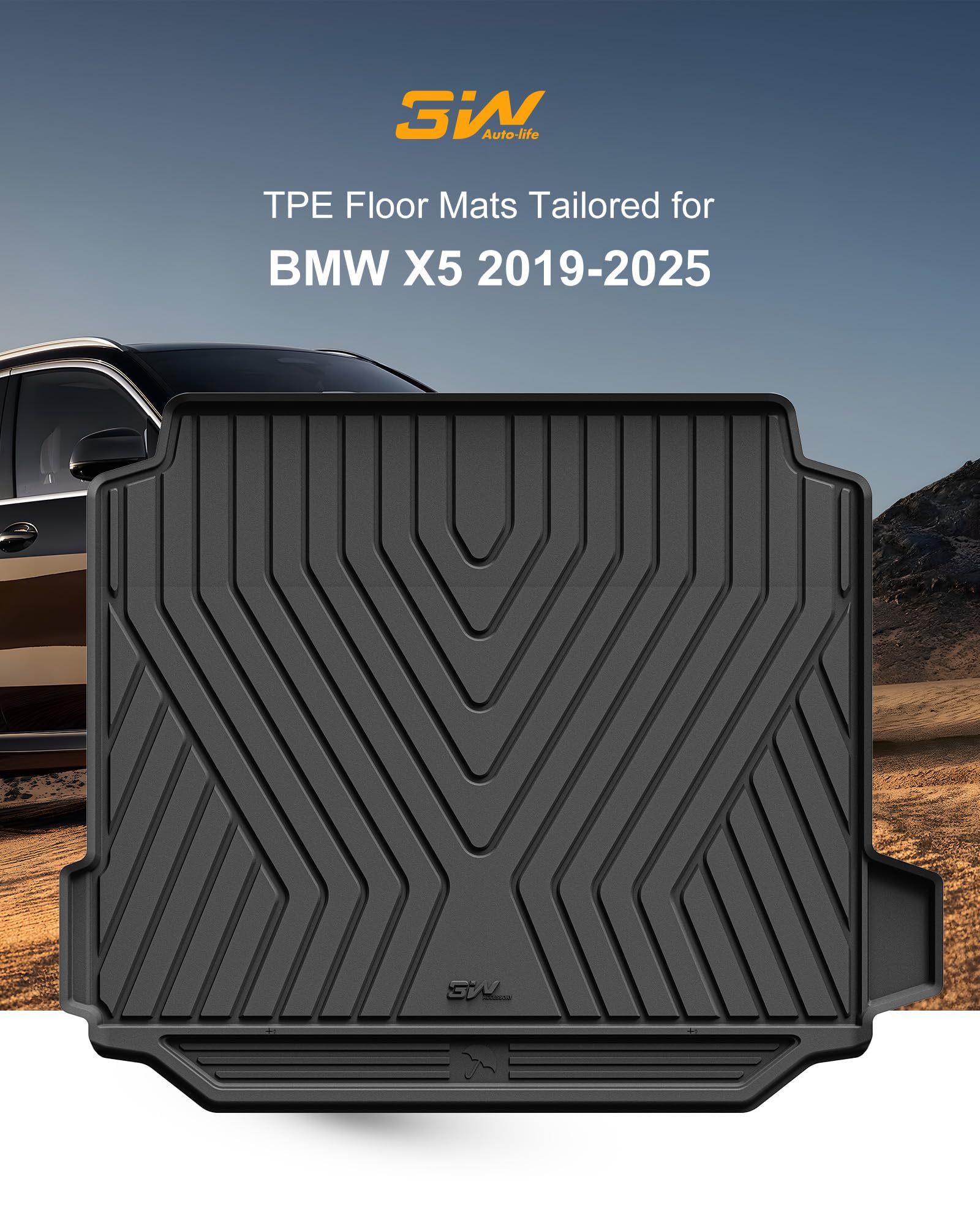 3W Bmw X5 Cargo Liner Fit For 2019-2024 2025 All Weather Tpe Suv Mats Custom Fit Bmw X5 Trunk Liner Heavy Duty Trunk Mat (Not Fo