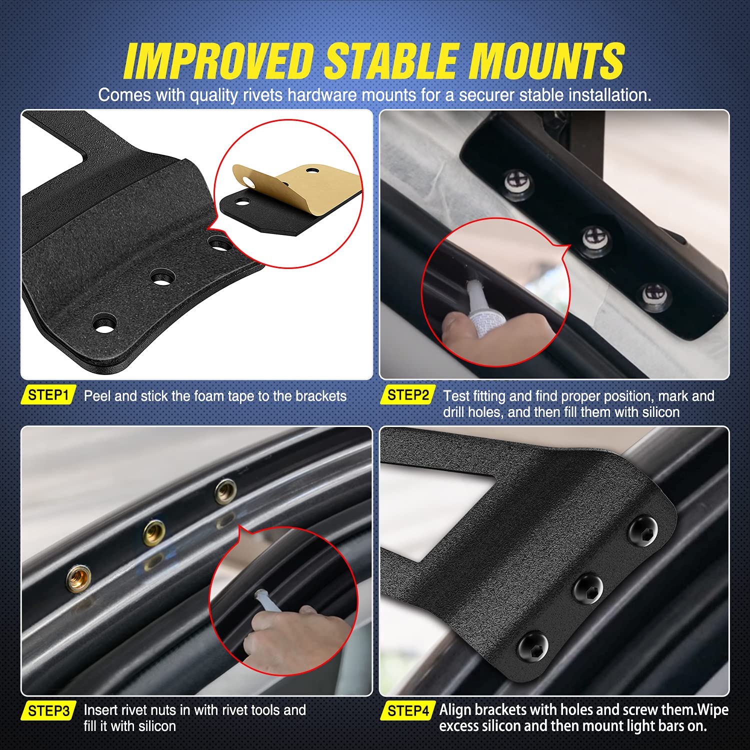 Nilight 2Pcs 52    Curved Led Light Bar Bracket At Upper Windshield Roof Cab For 07-13 Chevy Silverado Suburban Avalanche Tahoe