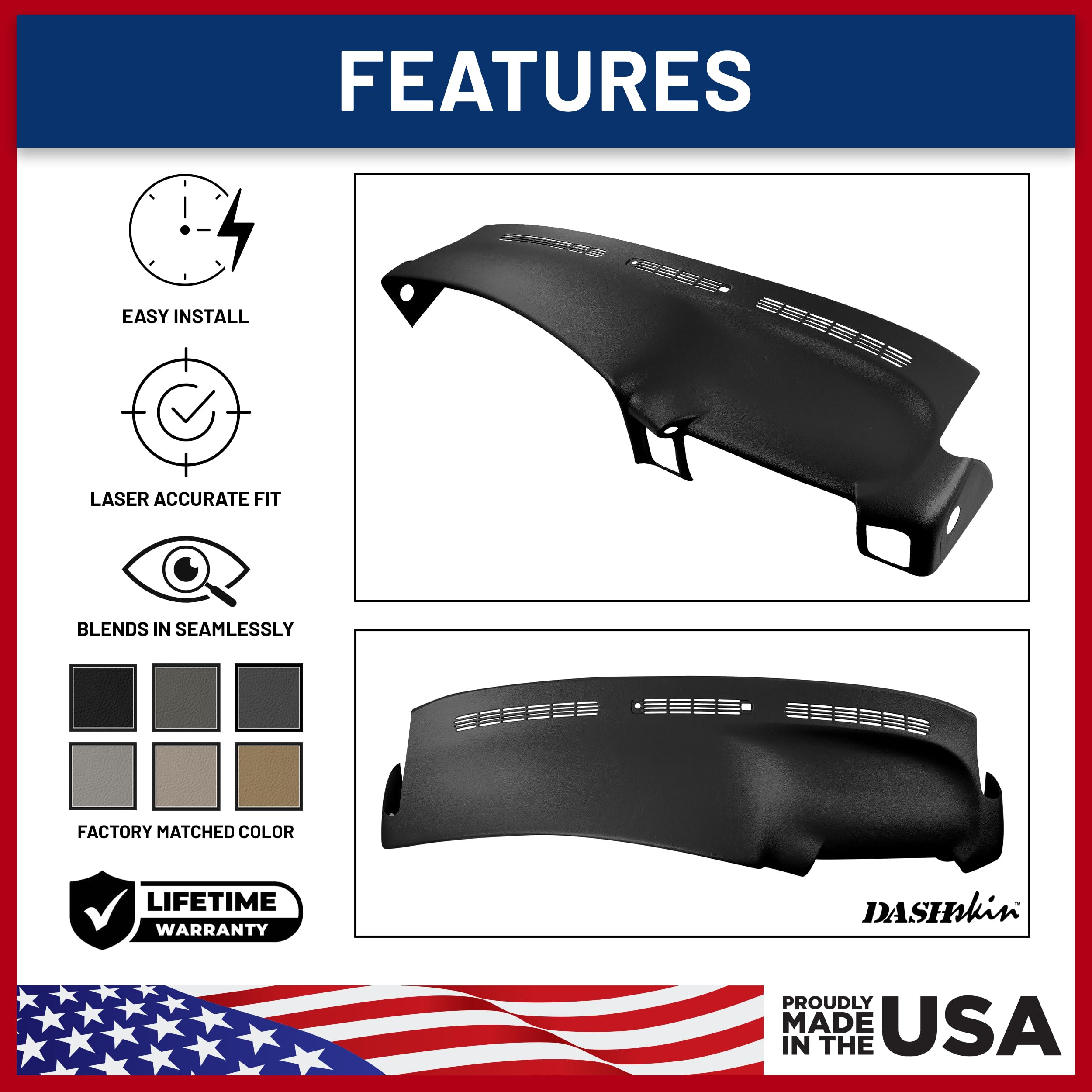 Dashskin Molded Dash Cover Cap Compatible With 2000-2006 Tahoe Suburban Yukon Avalanche & 1999-2006 Silverado Sierra In Black -