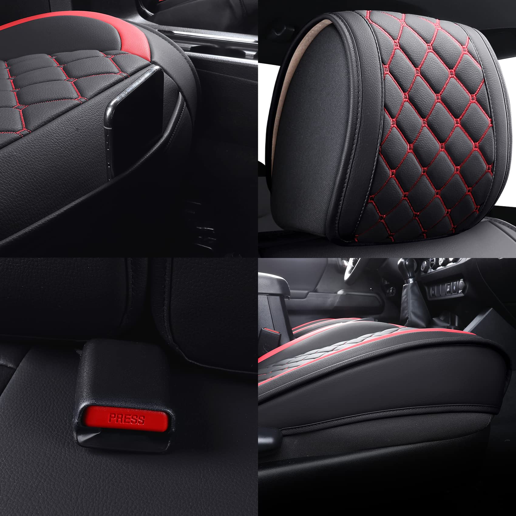 Tomatoman Tacoma Seat Covers Customized For 2005-2024 Sport Extended Sr V6 Pickup Trd, Waterproof Faux Leather Car Cushions(2 Pcs Front, Black-Red)