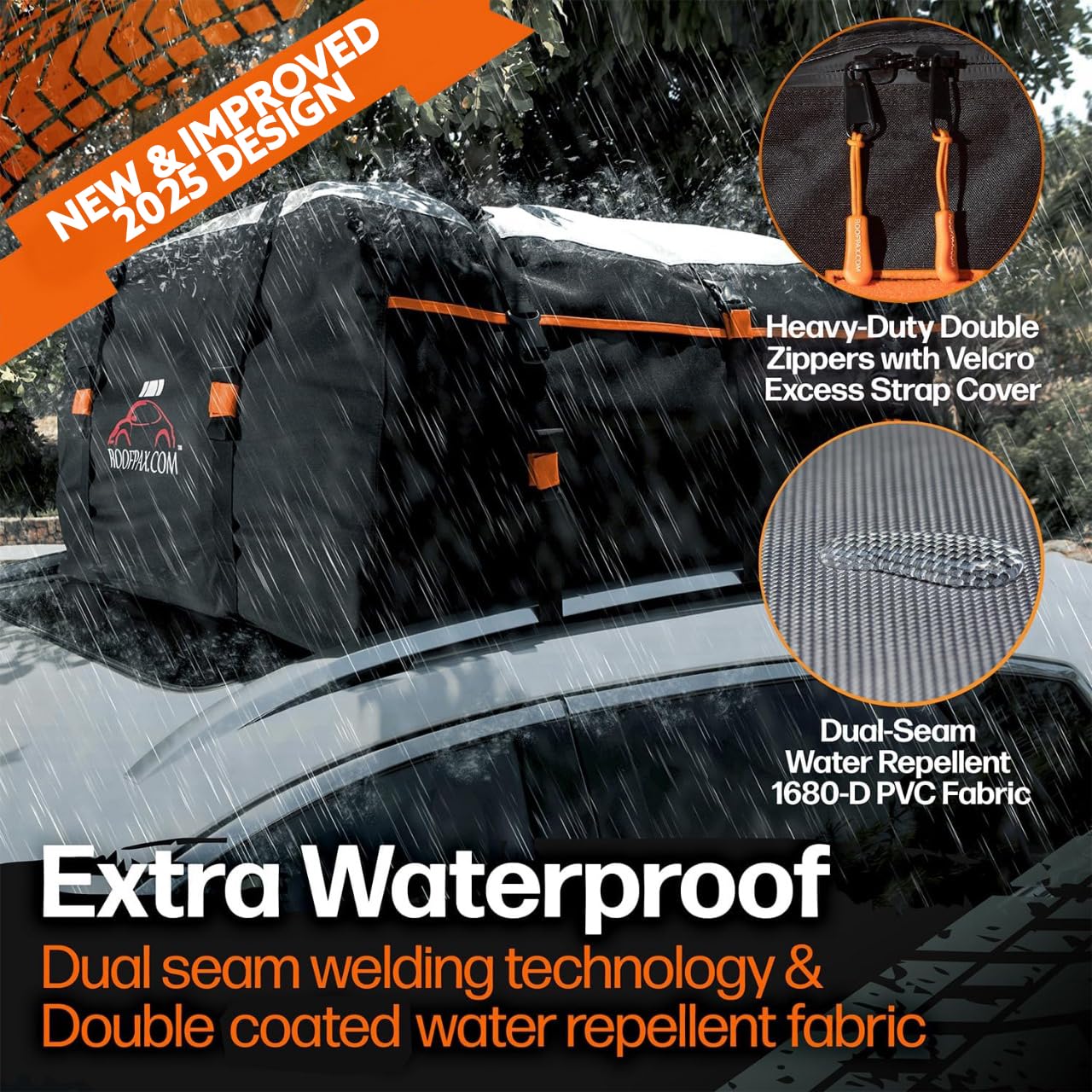 RoofPax XXL 28 cuft Car Rooftop Cargo Carrier Bag Extra Waterproof Car Roof Storage with 10 Heavy Duty Tie Down Straps and 4 Hoo