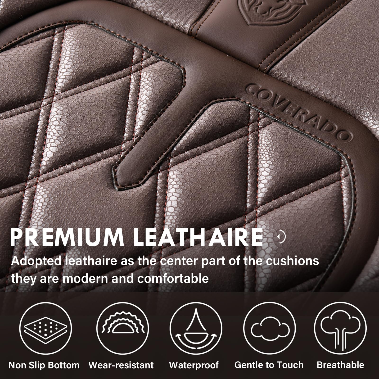 Coverado Car Seat Covers Front Seats, 2-Pack Luxury Leathaire Seat Covers For Cars, Waterproof Car Seat Protector, Anti-Slip Car