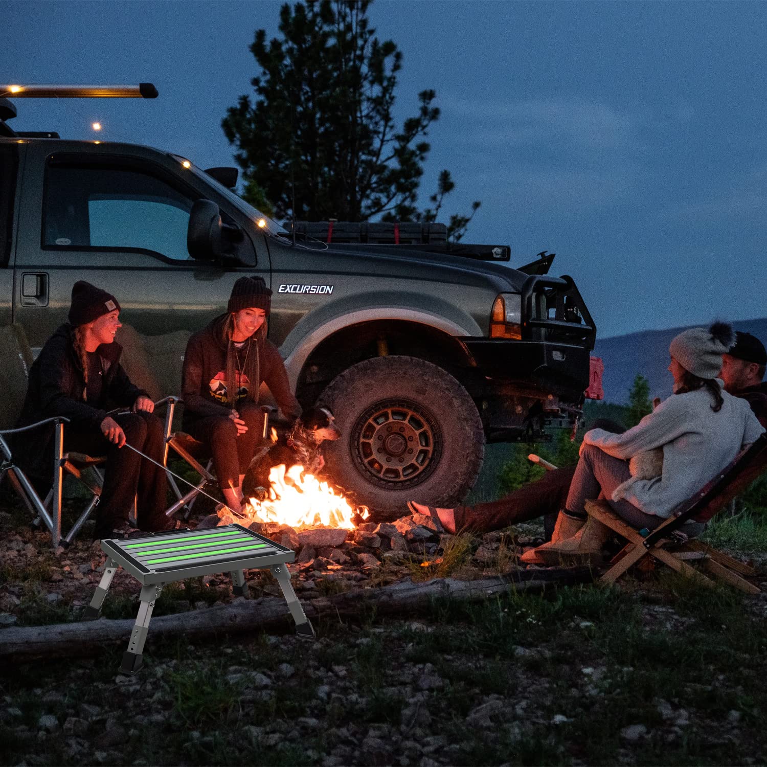 Homeon Wheels Safety Rv Steps, Step Stool Folding Platform Step With Durable Feet, More Stable Up To 1000 Lbs (Gray Reflective)