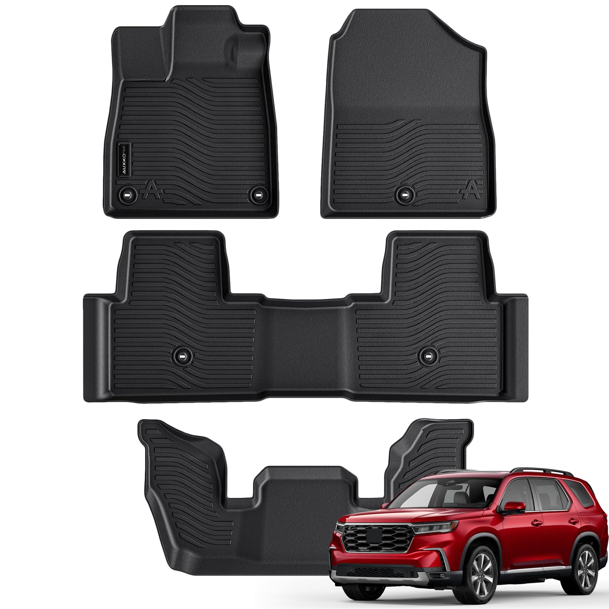 Auxko All Weather Floor Mats Fits for Honda Pilot 2023 2024 2025 TPE Rubber Liners Accessoires for Honda Pilot All Season Guard 