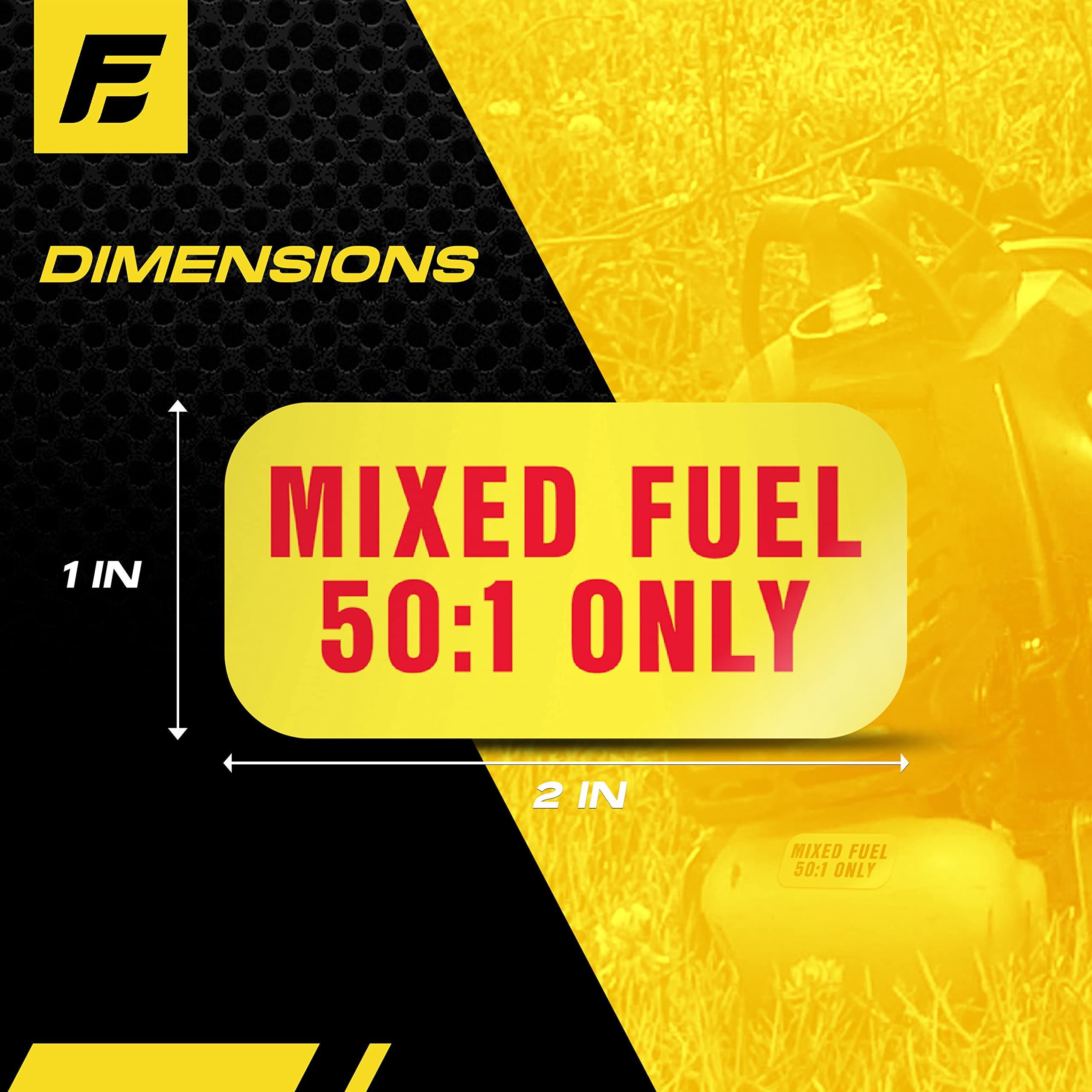 Mixed Fuel Stickers 50:1, 2 Cycle Label For Outdoor Fuel Power Equipment - Weather Proof, Extreme Stick, Commercial Grade Labels