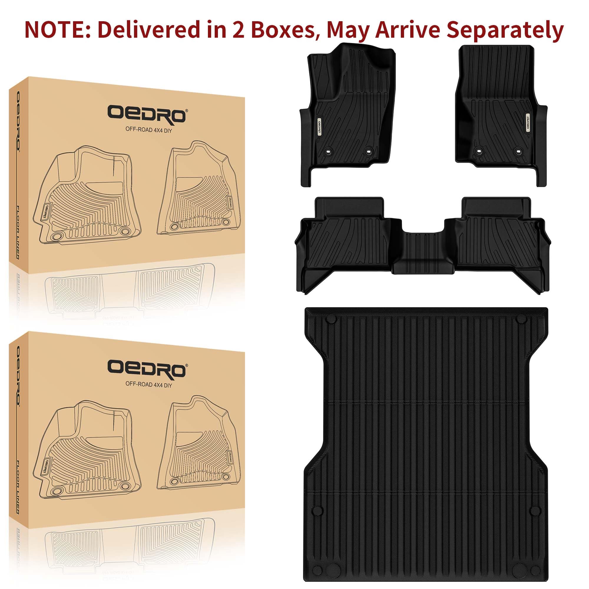 Oedro Floor Mats & Truck Bed Mat 2024 2025 Toyota Tacoma Double Cab (Not For Hybrid), All Weather Tpe Tacoma Floor Liners, 2 Row
