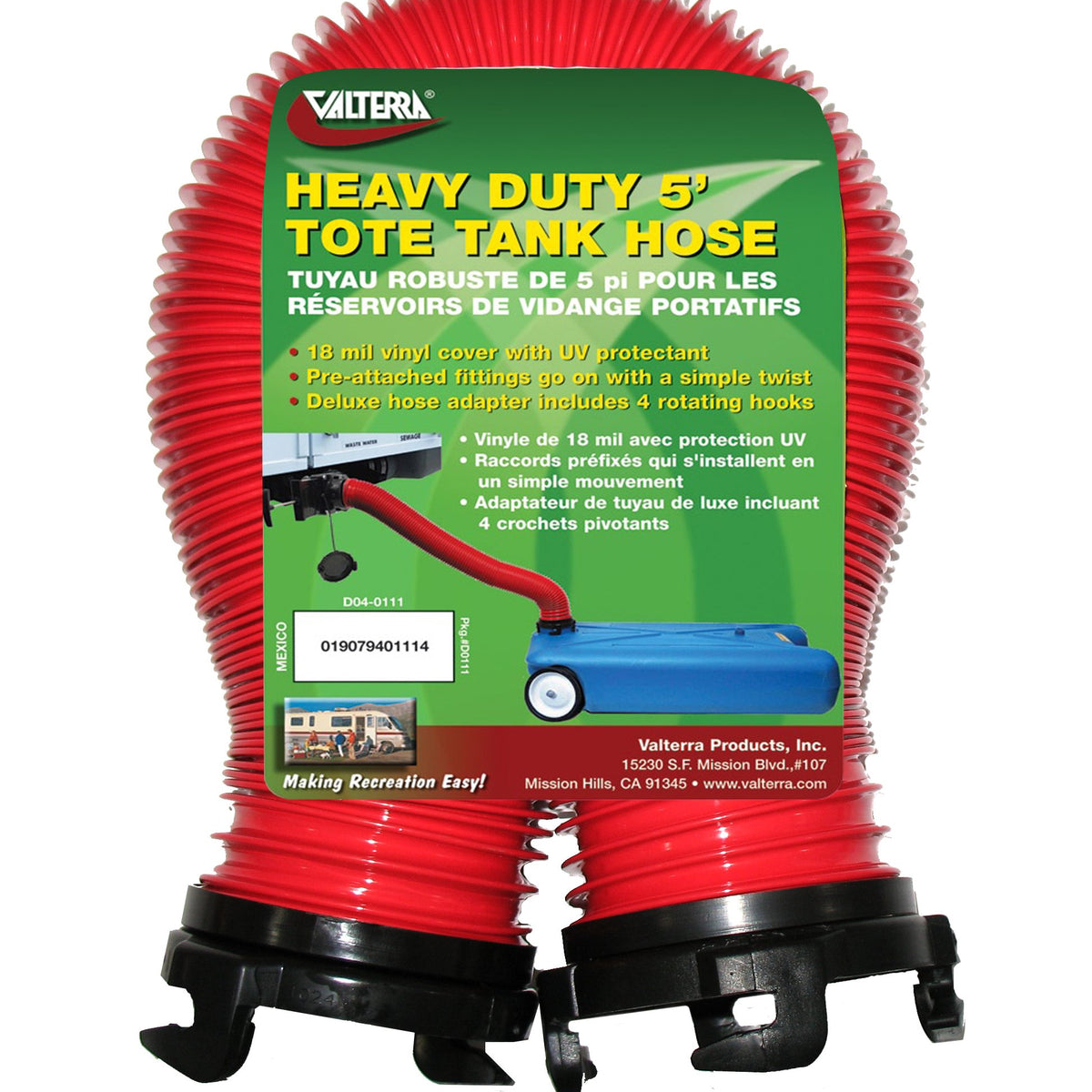 Valterra D04-0111 Heavy-Duty Tote Tank Hose - 5' , Red