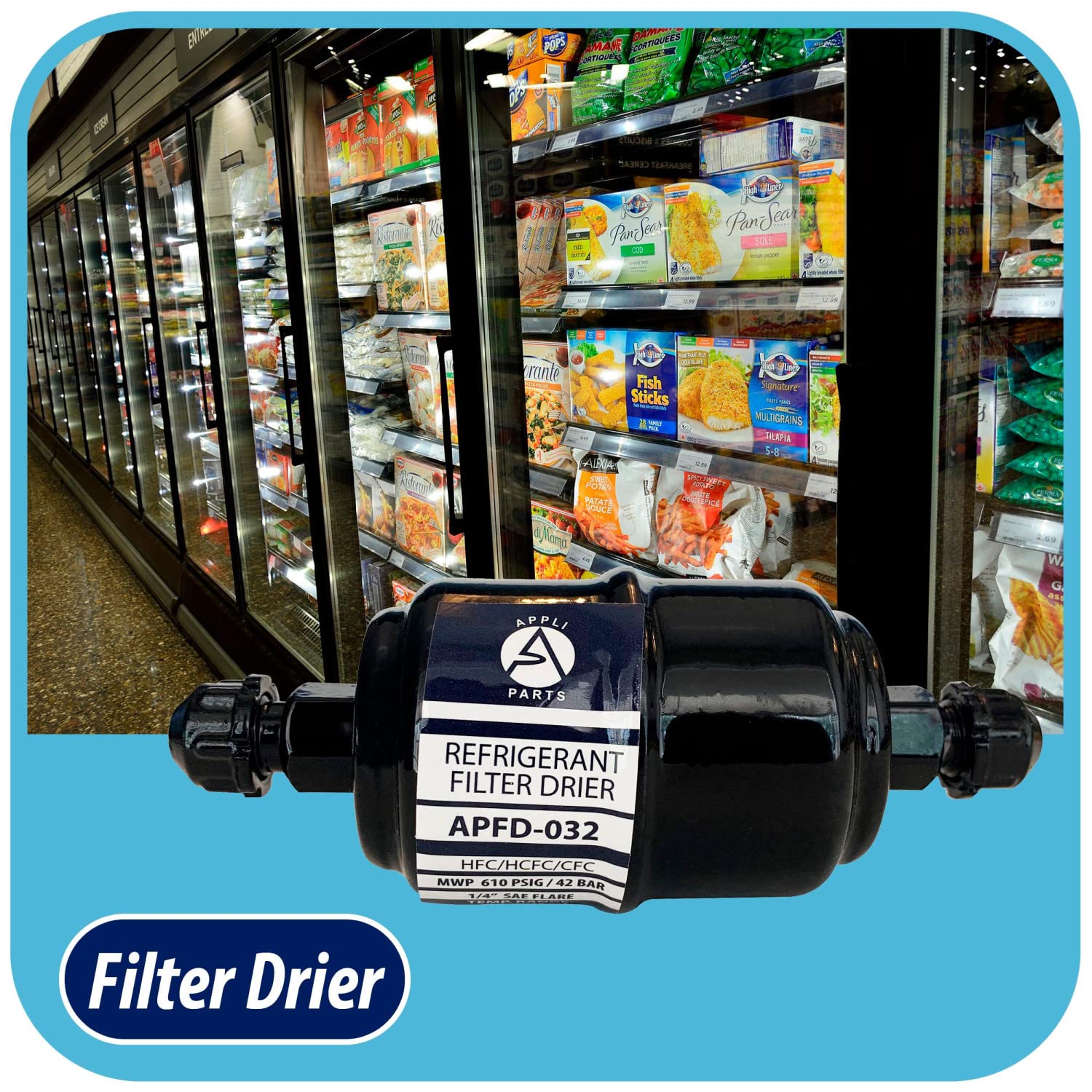 Appli Parts Apfd-032 1/4 In Liquid Line Refrigerant Ac Filter Drier Hvac Refrigeration 032 Sae Flare Connection Universal Unidirectional 4-1/2 In Long 1-3/4 In Wide