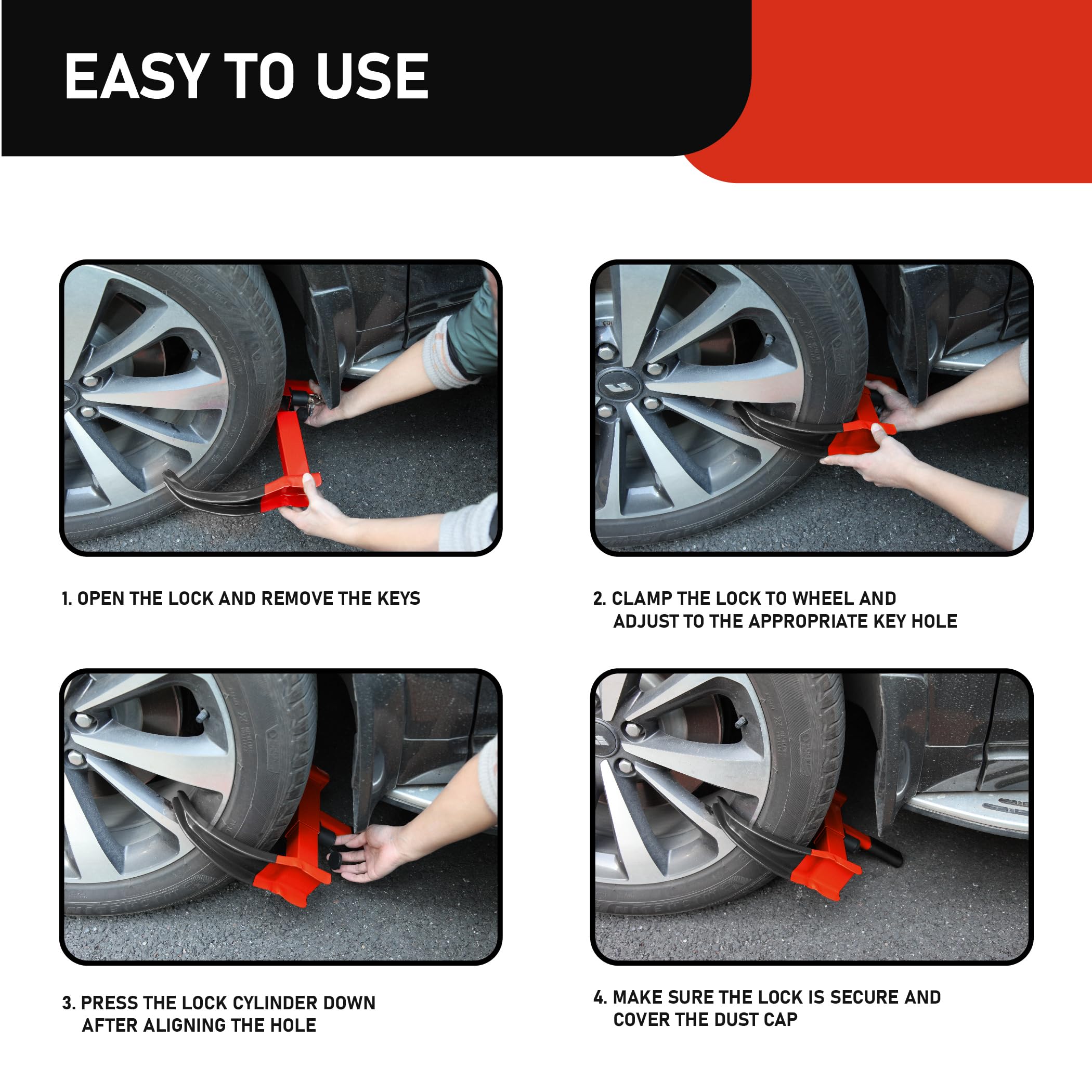 Cartman 2 Packs Heavy Duty Trailer Lock Wheel Clamp, Red/Black Universal Security Tire Lock, Adjustable Anti Theft Lock For Trai