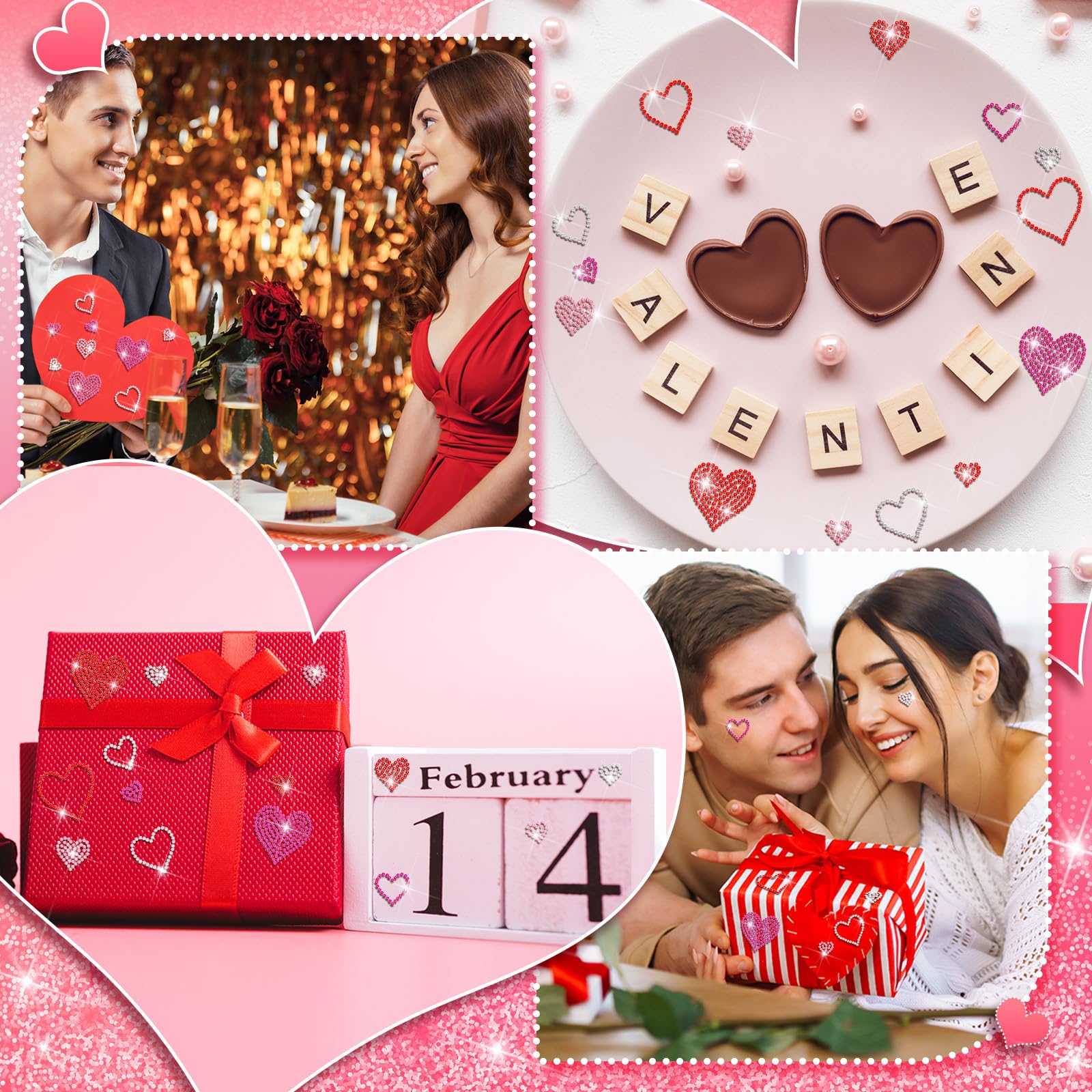 Epakh 84 Pcs Heart Rhinestone Stickers Glitter Bling Heart Crystal Self Adhesive Sticker For Holiday Decal Decor Handicrafts Win