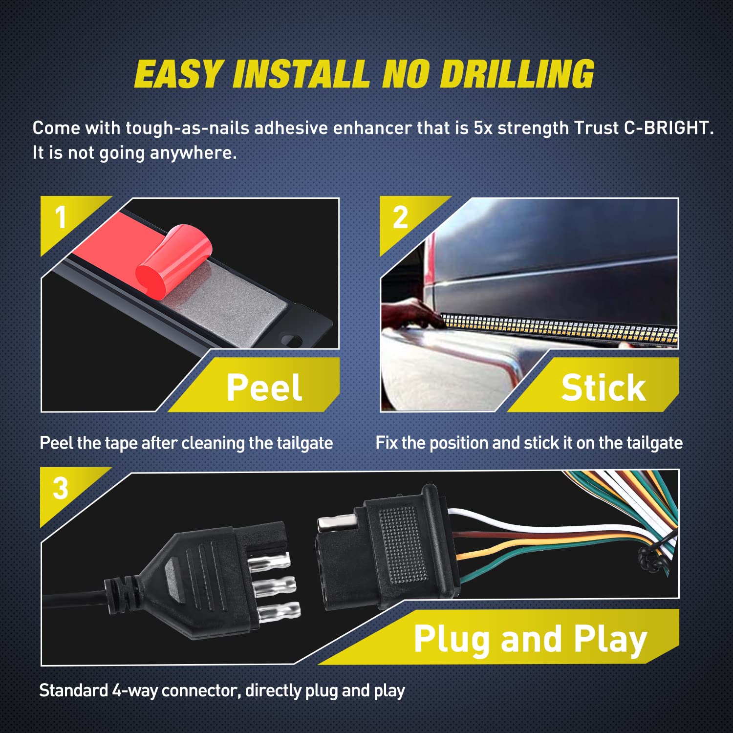 Nilight Truck Tailgate Light Strip 60'' Aluminum Frame Triple Row 1200 Led Strip With Red Running Brake Lights White Reverse Lig