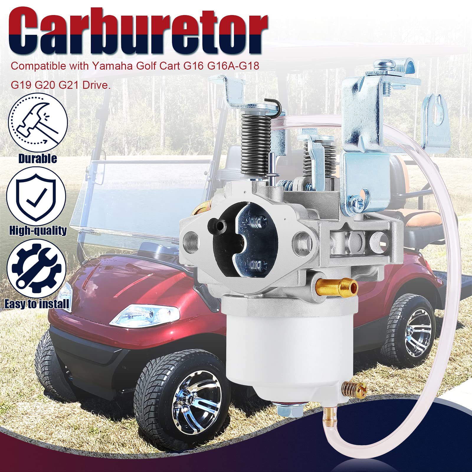 QAZAKY G16 Carburetor Compatible with Yamaha Golf Cart G16A G17 G18 G19 G20 G21 JN6-14101-15 JN6-14101-14 JN6-14101-10 JN3-14101