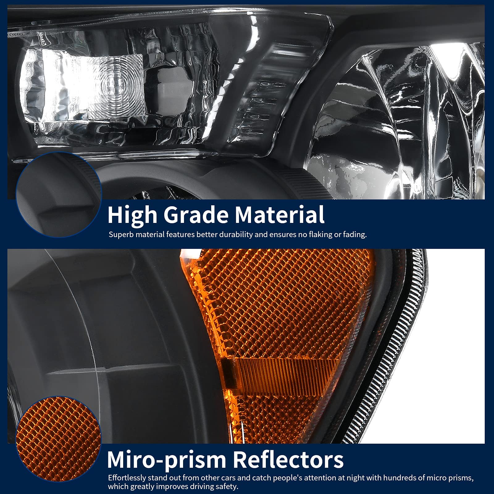 Autosaver88 Headlight Assembly Compatible With 2007-2013 Tundra / 2008 2009 2010 2011 2012 2013 2014 2015 2016 2017 Sequoia Headlamp Replacement Black Housing Amber Reflector Clear Lens