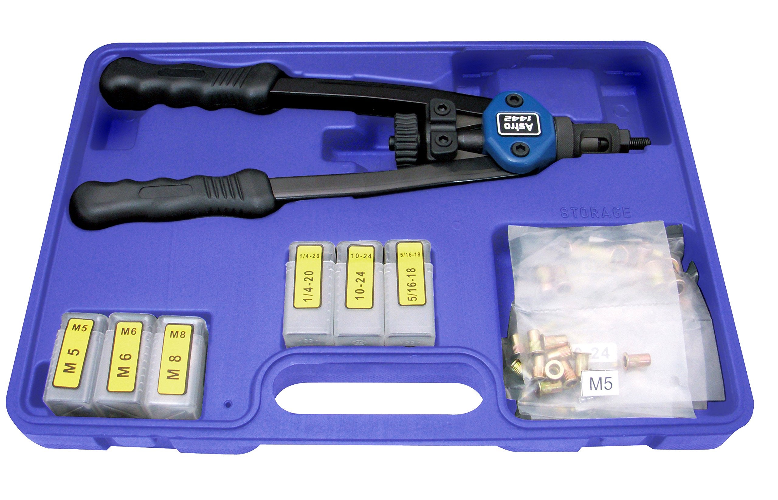 Astro Pneumatic Tool 1442 Hand Rivet Nut Setter Kit - 13" Metric & SAE with 60pc Rivnuts, Solid Material