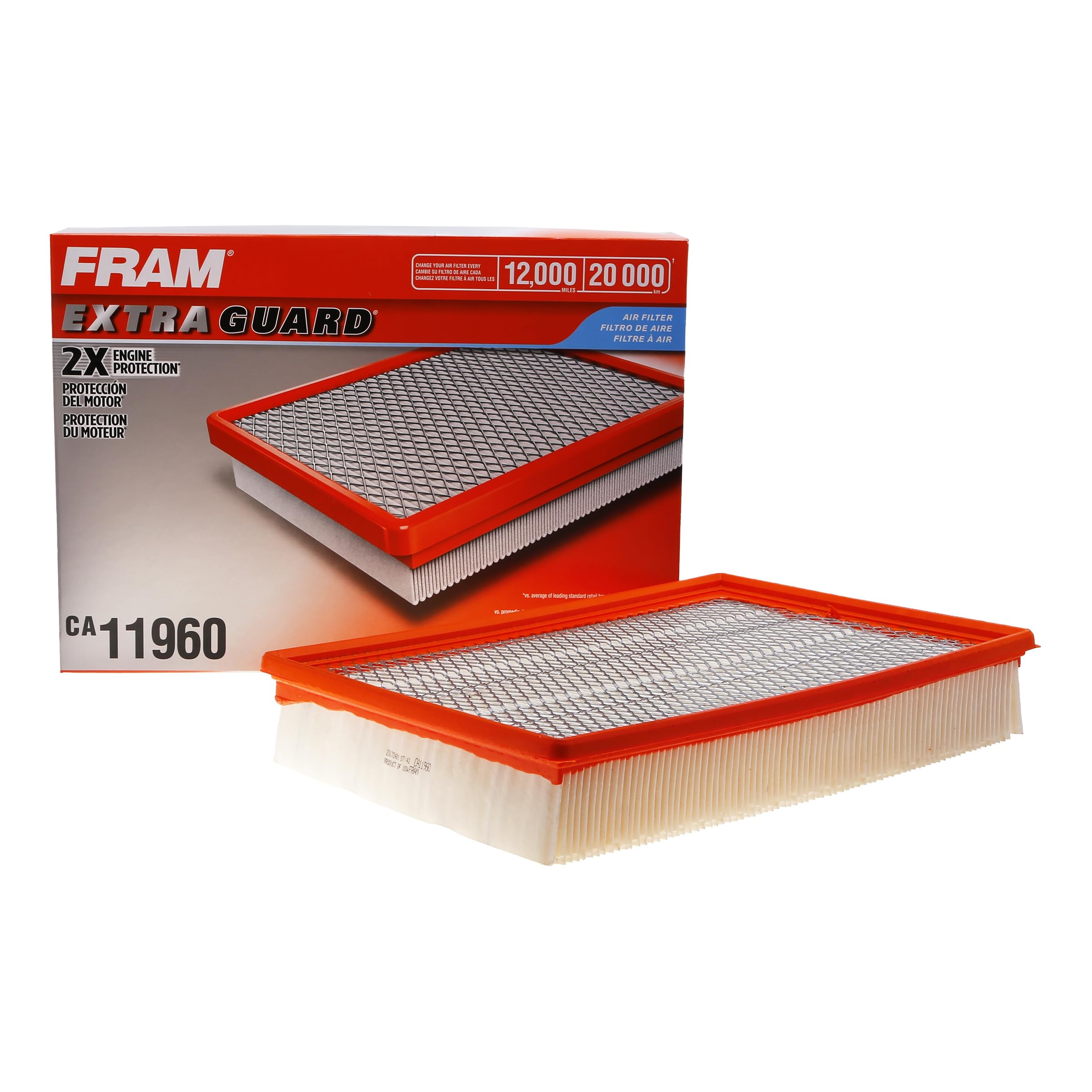 FRAM Extra Guard CA11960 Replacement Engine Air Filter for Select Ram (1500, 2500, 3500, 4500, 5500) Models, Provides Up to 12 M
