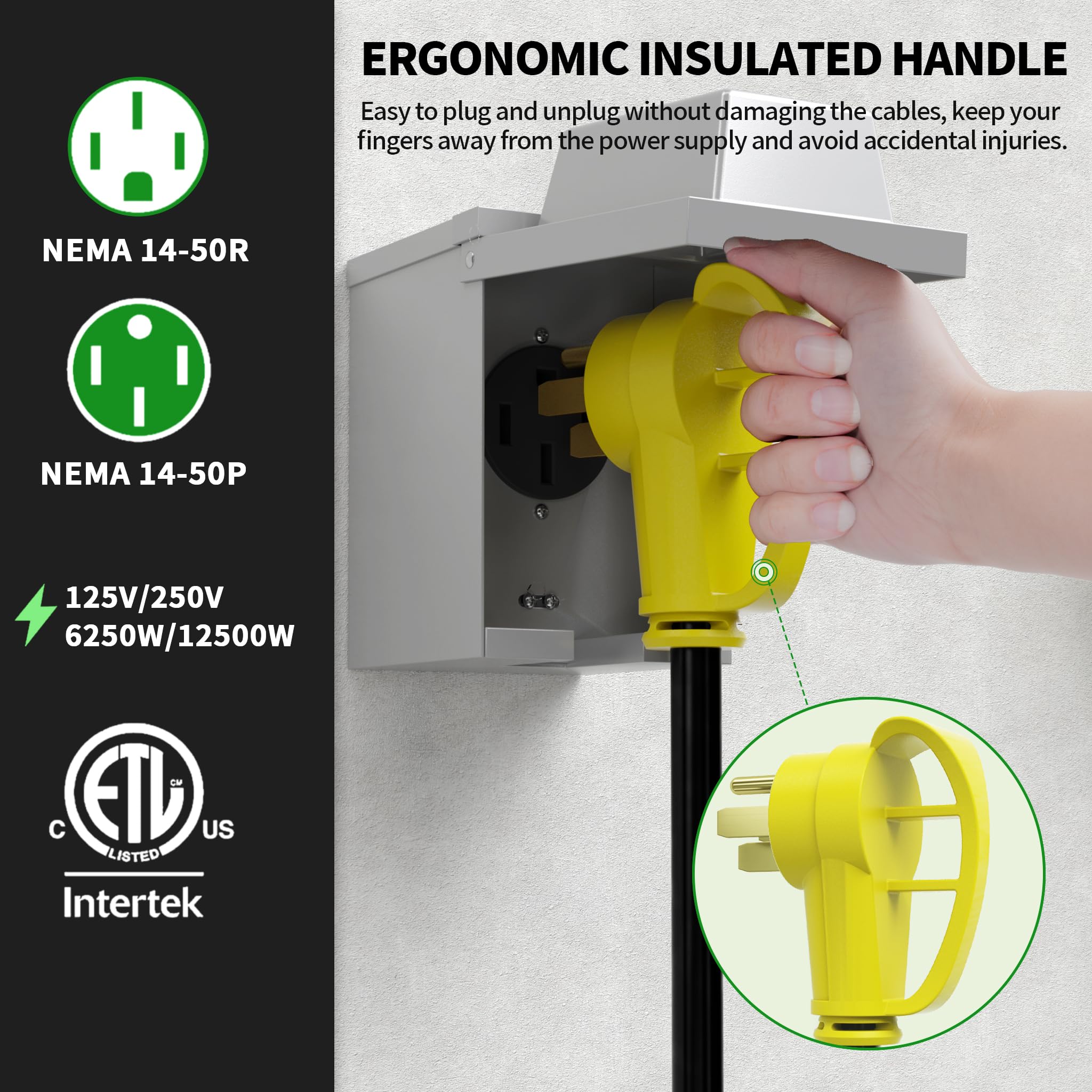 Powgrn 50 Amp Rv/Ev Extension Cord 100 Ft Outdoor With Grip Handle, Flexible Heavy Duty 6/3+8/1 Gauge Stw 4 Prong Rv Power Cord