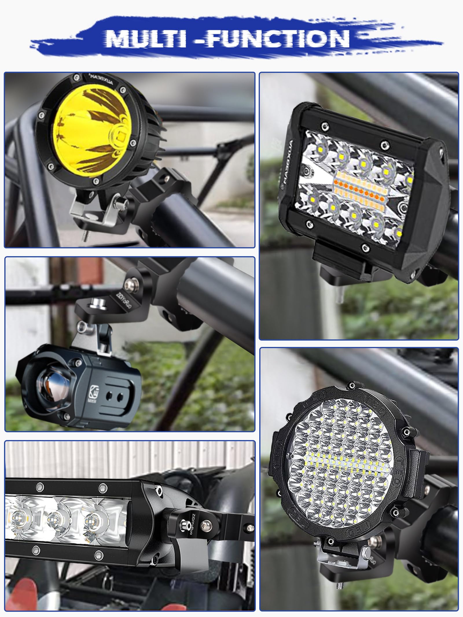 Zidiyoruo Light Bar Mount For Atv- 360 Solid Aluminum Alloy Bracket For Fog Led And Driving Lights. Fits 0.75''-1.5'' Bars, Set