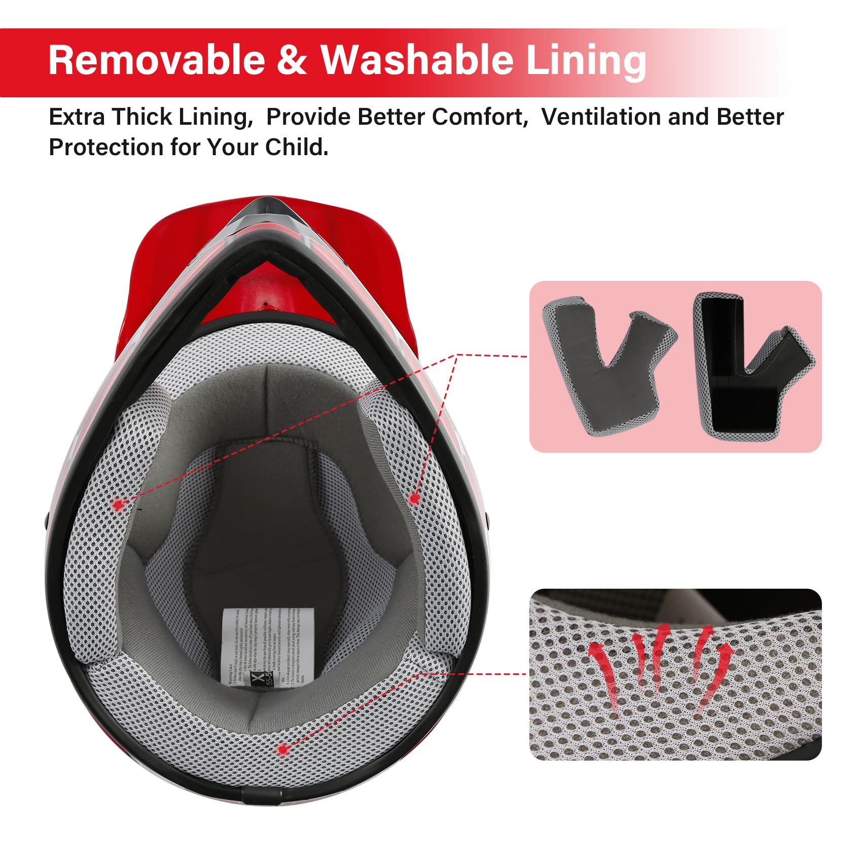 SLMOTO Youth Motocross Helmet Set - Large Red Spider Design with Goggles & Gloves, Durable ABS Material