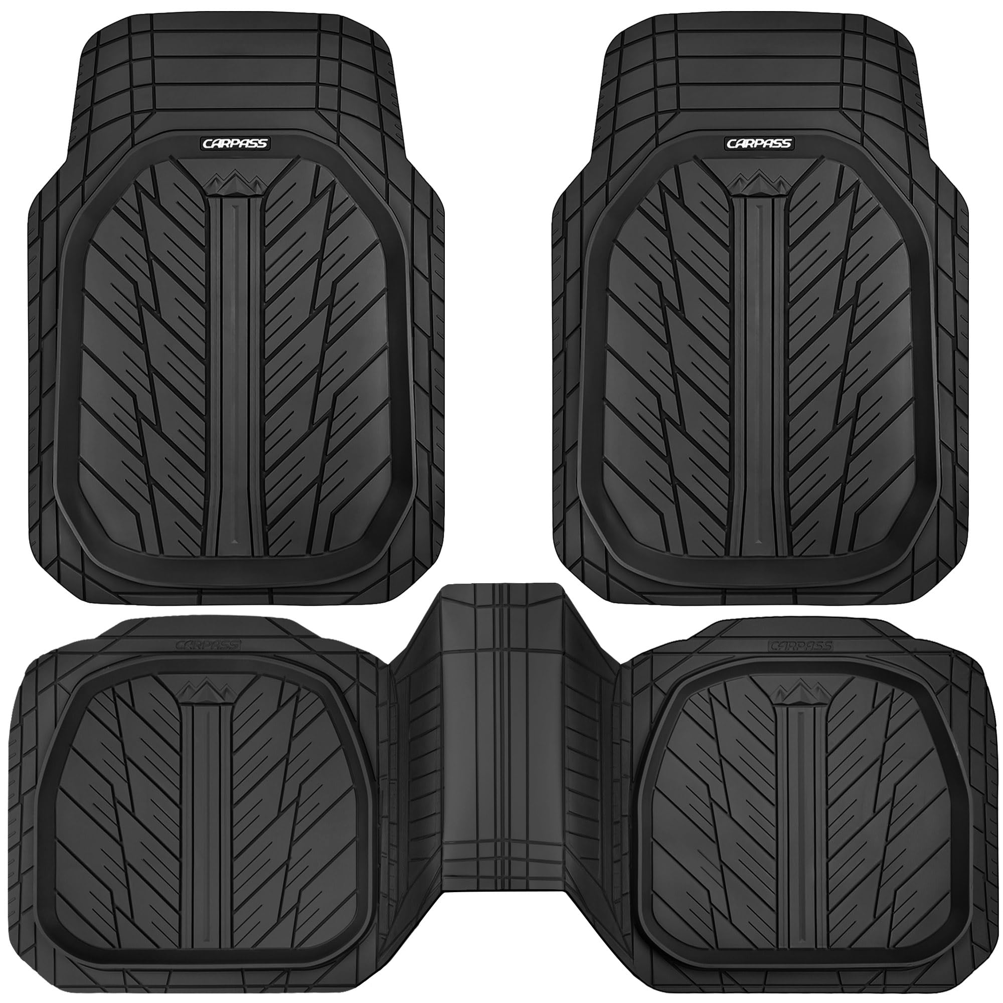 Car Pass Deepdish Heavy Duty Rubber Floor Mats 3-Piece, Universal Mxl Size Trim-To-Fit Automotive Floor Mats For Truck Van Suv,
