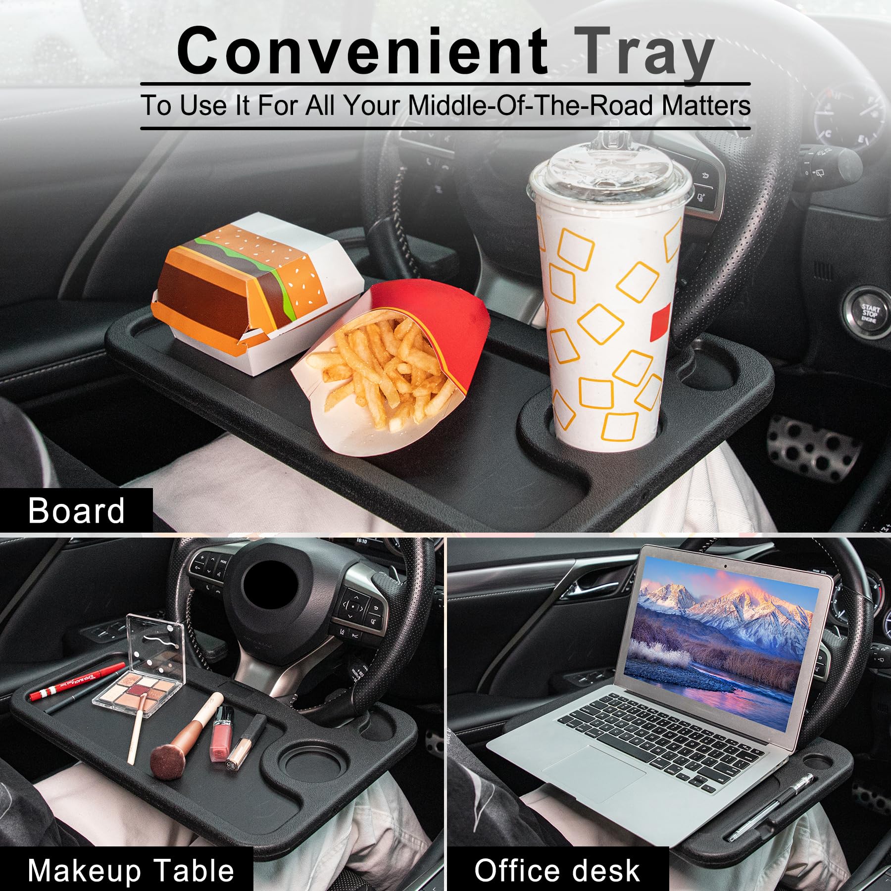 Justtop Car Steering Wheel Desk For Laptop,Multipurpose Travel Car Accessories, Car Seat Stand Trays For Eating, Steering Wheel