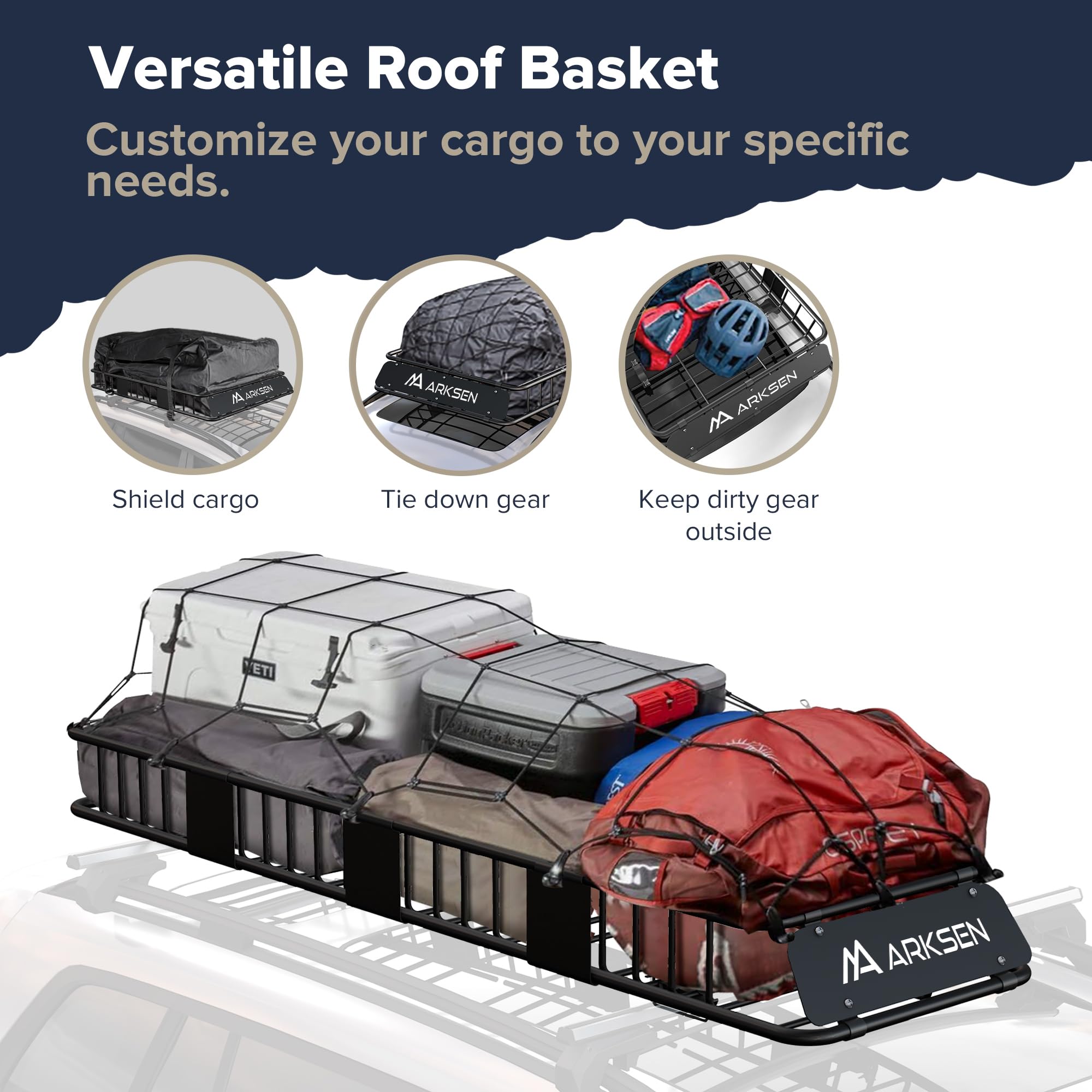 Arksen 84'X23'X6' Long And Narrow Car Roof Rack Cargo Carrier Rooftop Basket & Net, Heavy Duty Weather Resistant Luggage & Camping Gear Storage For Car, Truck Or Suv Transport