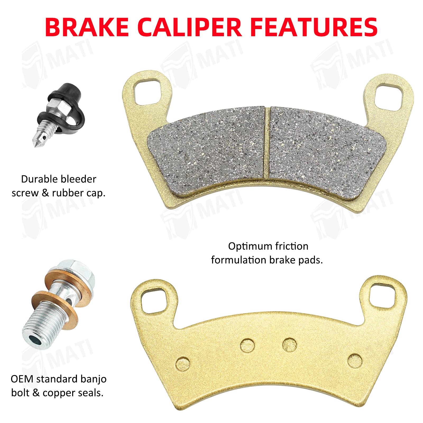 M Mati Front Left Right Brake Caliper Set With Pads Without Mounting Bracket For Polaris Ranger 4X4 500 Efi 570 4X4 700/800 900 902D 1000 Hst Rzr 4 800 900 1000 Xp/Xp 4/S4 Rs1 Gem General 1000 Pro Xd