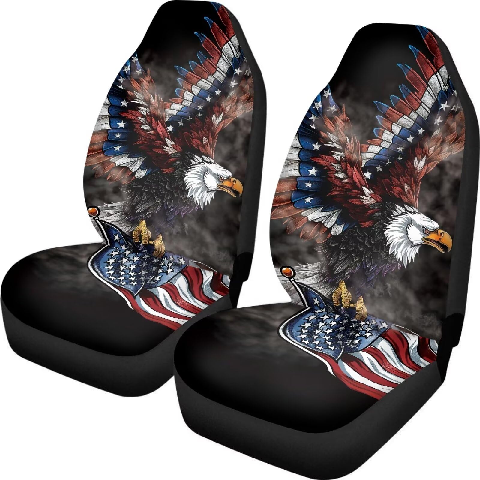 ELEQIN Car Front Seat Covers, Eagle America Flag Universal Seat Protector, Full Cover Fit Most Truck, SUV, Van Interior Decor