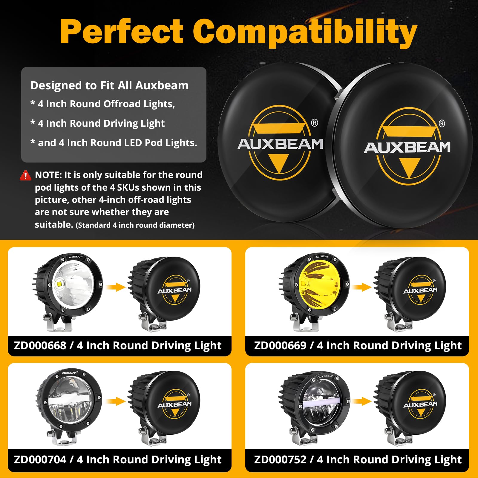Auxbeam 4 Inch Round Led Pods - Black Lens Covers For Fog Lights, Spot Lights, Pack Of 2