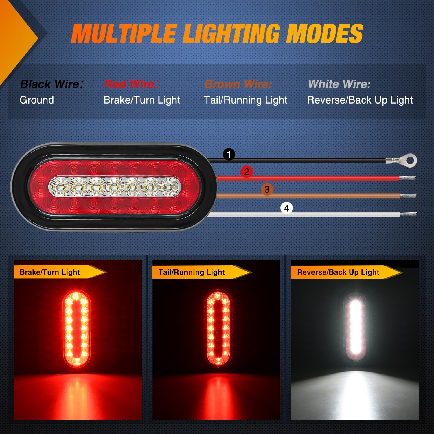 Nilight 6Inch Oval Trailer Tail Light 2Pcs Red Brake Stop Turn White Reverse Back Up Lights With Flush Mount Grommets Plugs Moun