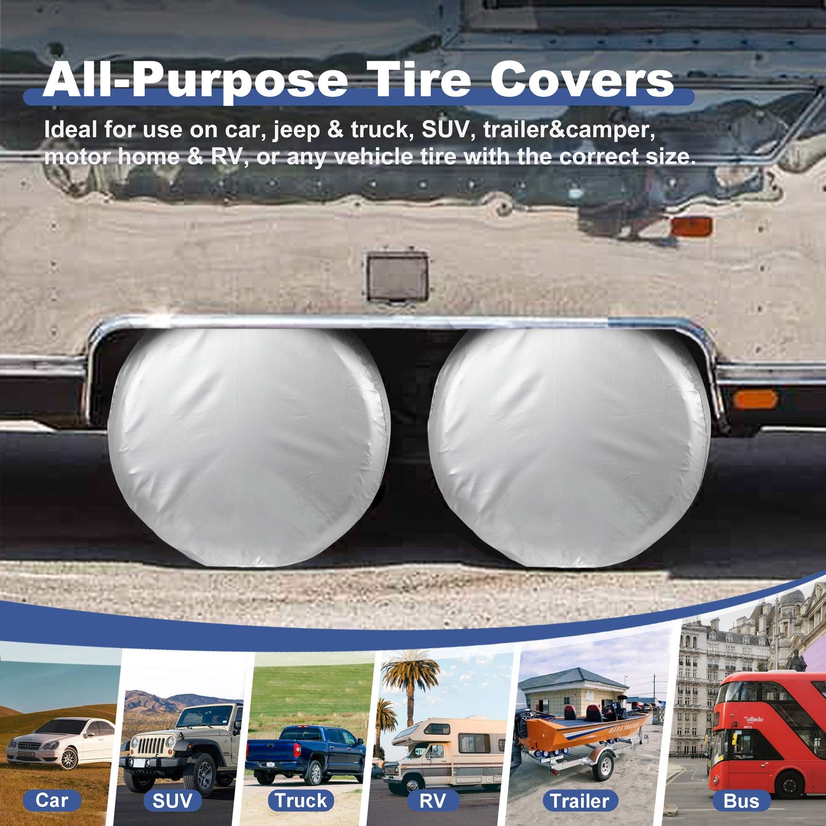 Explore Land Weatherproof Tire Covers 4 Pack - Alumium Tire Wheel Protector For Truck, Suv, Trailer, Camper, Rv, M (Fits Tire Di