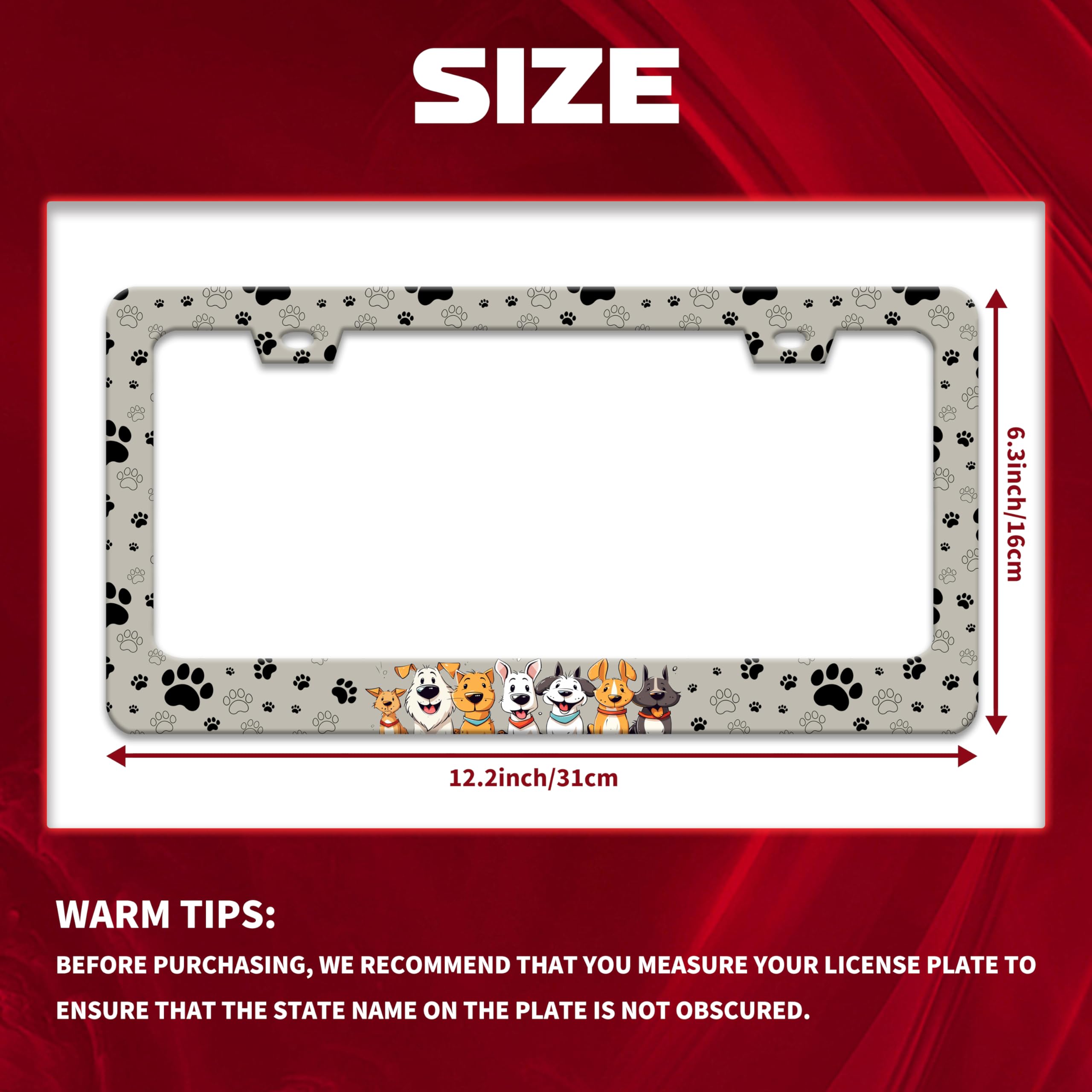 Personalise Dog License Plate Frame Paw Prints License Plate Frames Car Universal Stainless Steel Accessories Cars Decor with 2