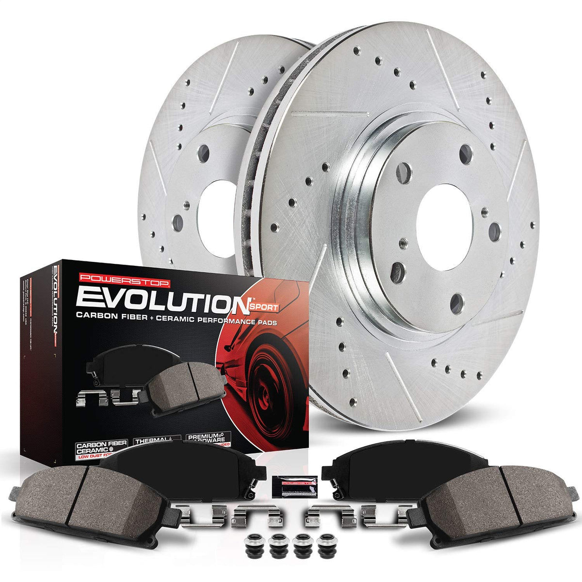 Power Stop K7516 Rear Z23 Carbon Fiber Brake Pads with Drilled & Slotted Brake Rotors Kit