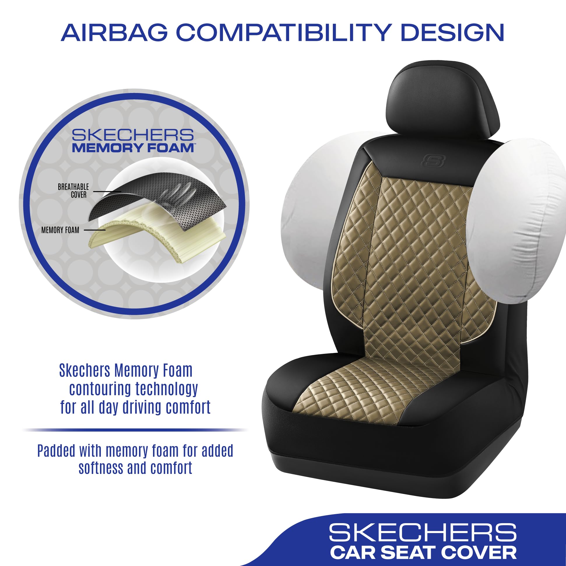 Skechers Car Seat Covers,Piping Luxury Faux Seat Covers,Waterproof Anti Slip Car Seat Protector Full Set,Car Accessories Airbag