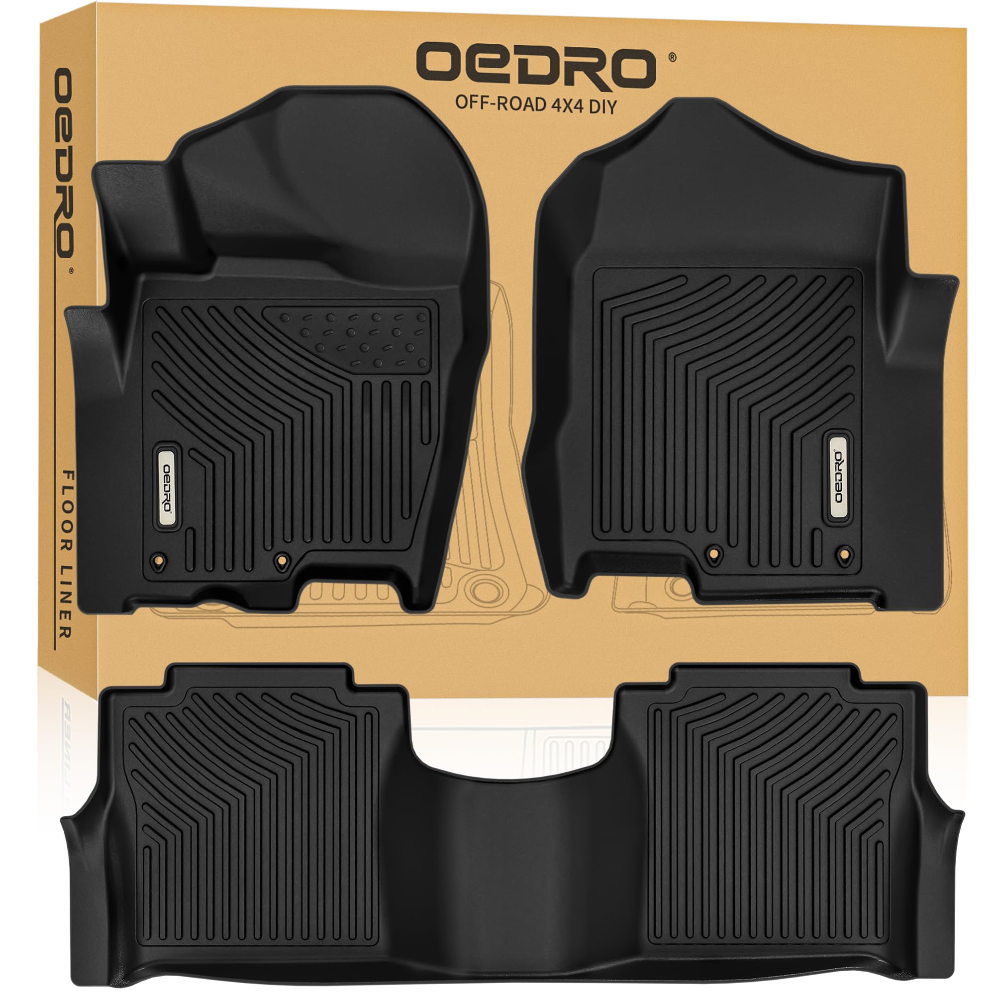 Oedro Floor Mats Fit For 2017-2021 Nissan Titan / 2016-2021 Nissan Titan Xd Crew Cab With 1St Row Bucket Seat, Unique Black Tpe