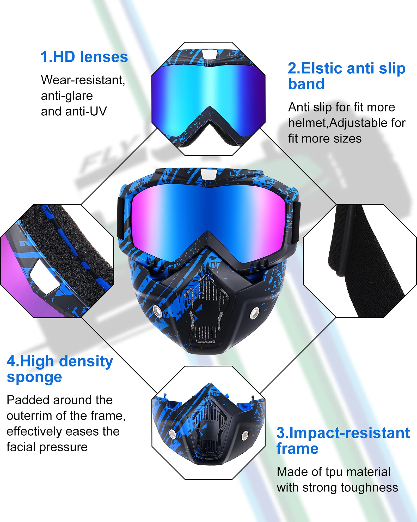 2 Pieces Motorcycle Goggles Face Mask Detachable Helmet Riding Goggles Glasses