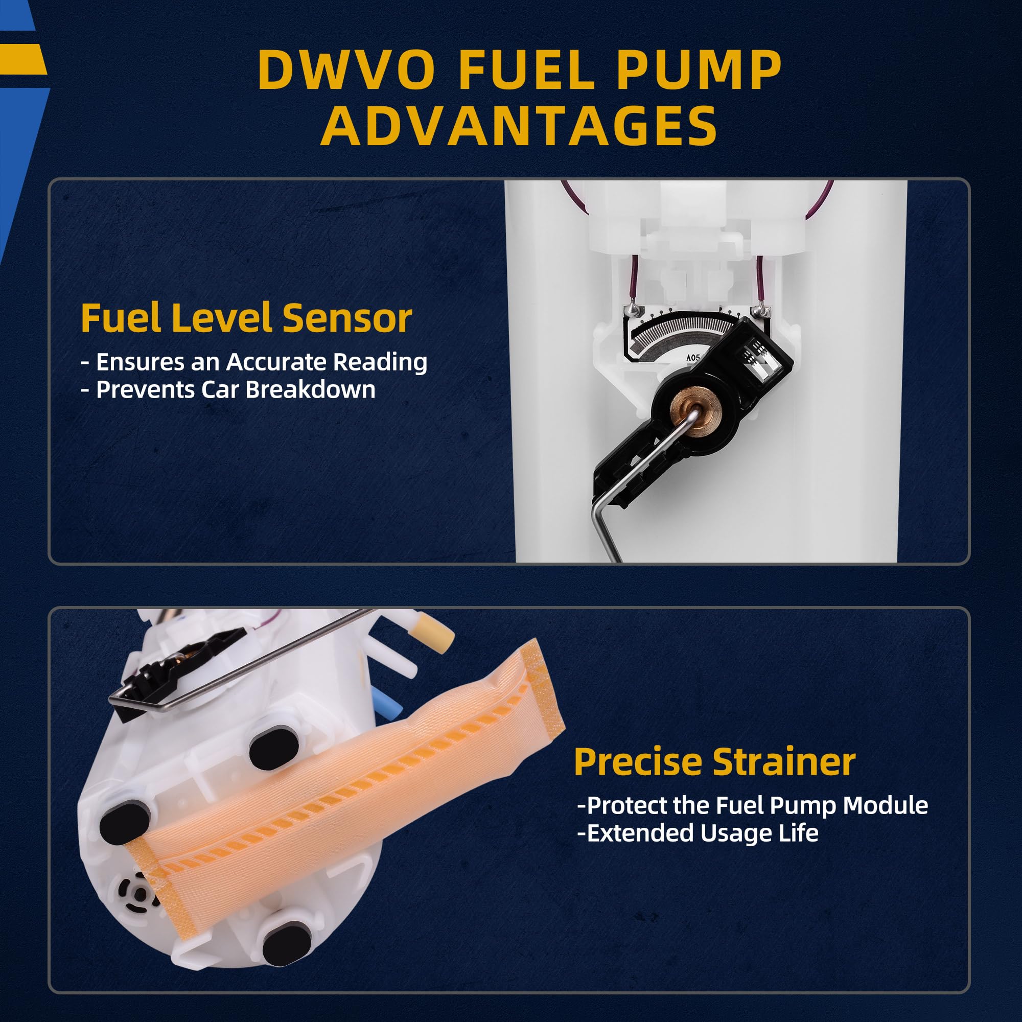 Dwvo Fuel Pump With 2 Connectors & Level Sensor Compatible With 1997-2000 Chevy Gmc C/K 1500 2500 3500 Pickup 4.3L 5.0L 5.4L 7.4