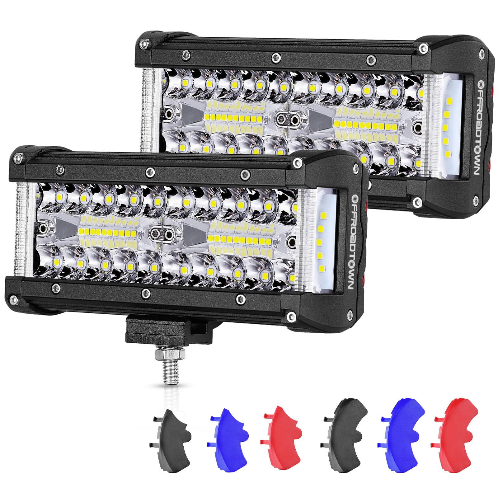 Offroadtown 7In Led Light Bars Side Shooter Led Pods Off Road Fog Lights Driving Lights With Black Red Blue Side Cover For Truck