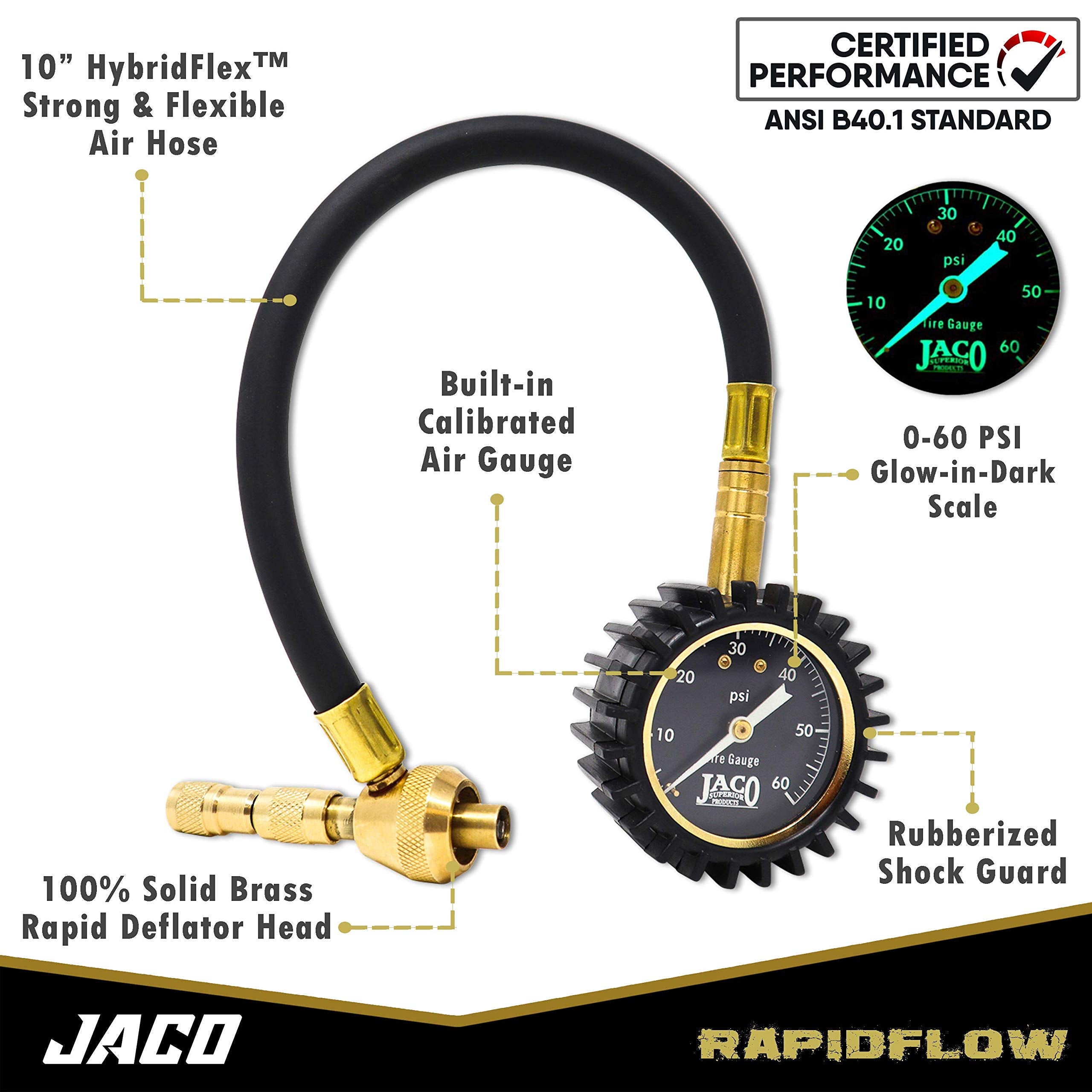 Jaco Rapidflow Tire Deflator With Gauge (0-60 Psi) | Rapid 4X4 Off Road Air Down Kit