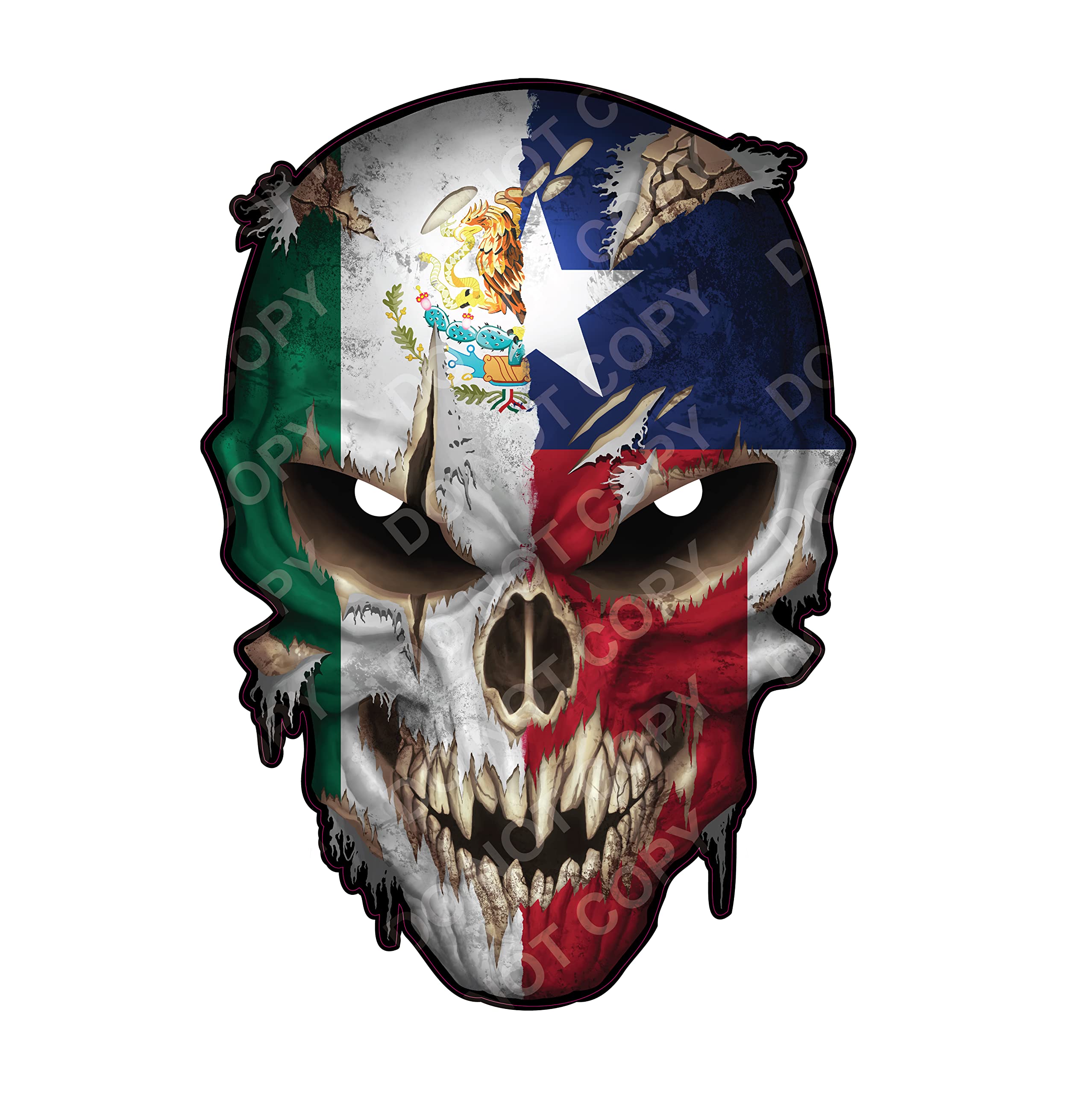 Decals By Haley Texas Mexico Skull Decal W/Reflective Eyes & Tex Mex Mexican Texan - Universal Auto Sticker For Car Truck Suv Bo