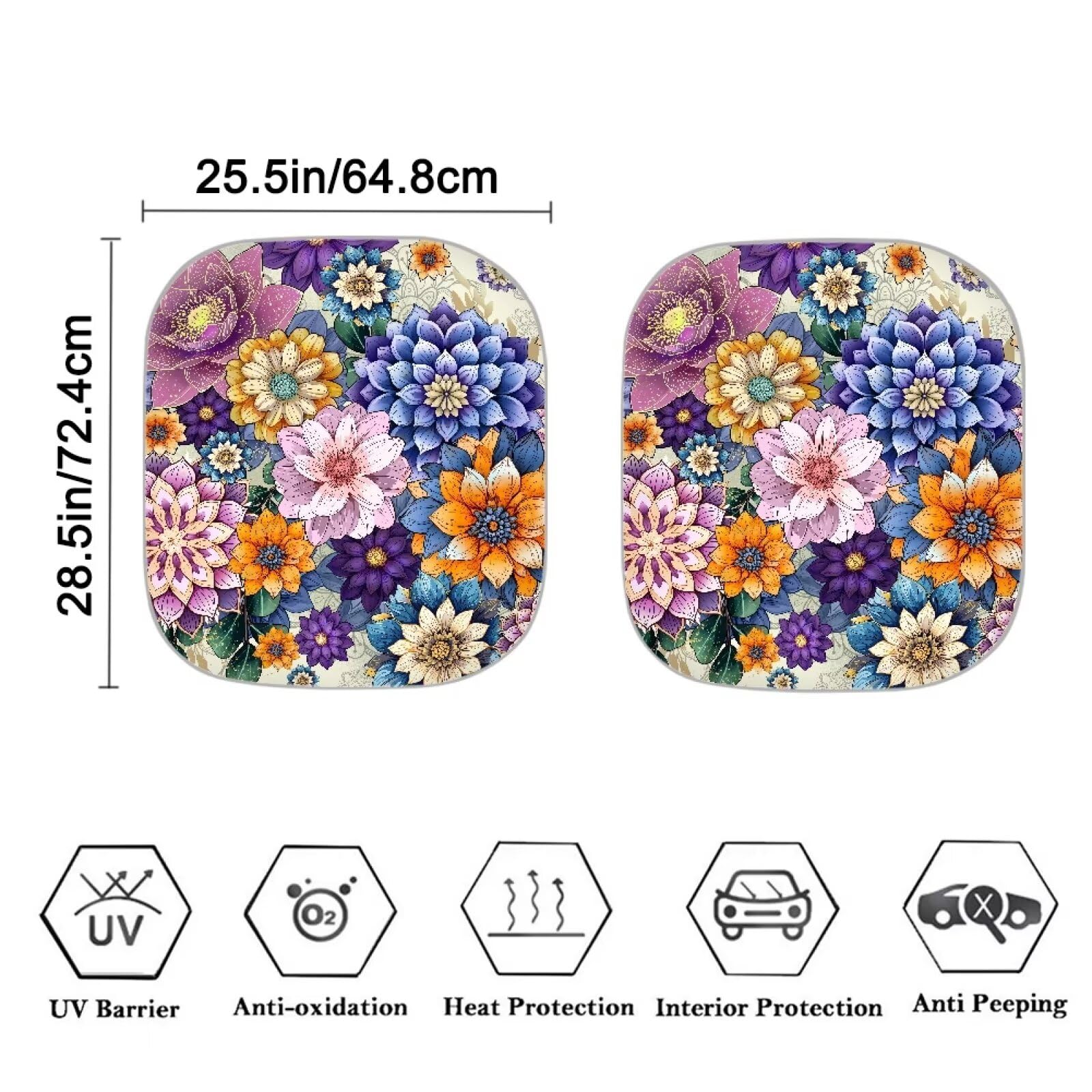 Renewold Car Windshield Sunshade Front Window Sun Shade Set - 2Pcs Bohemian Flower Print Auto Sun Blocker Visor Sun Shield For S